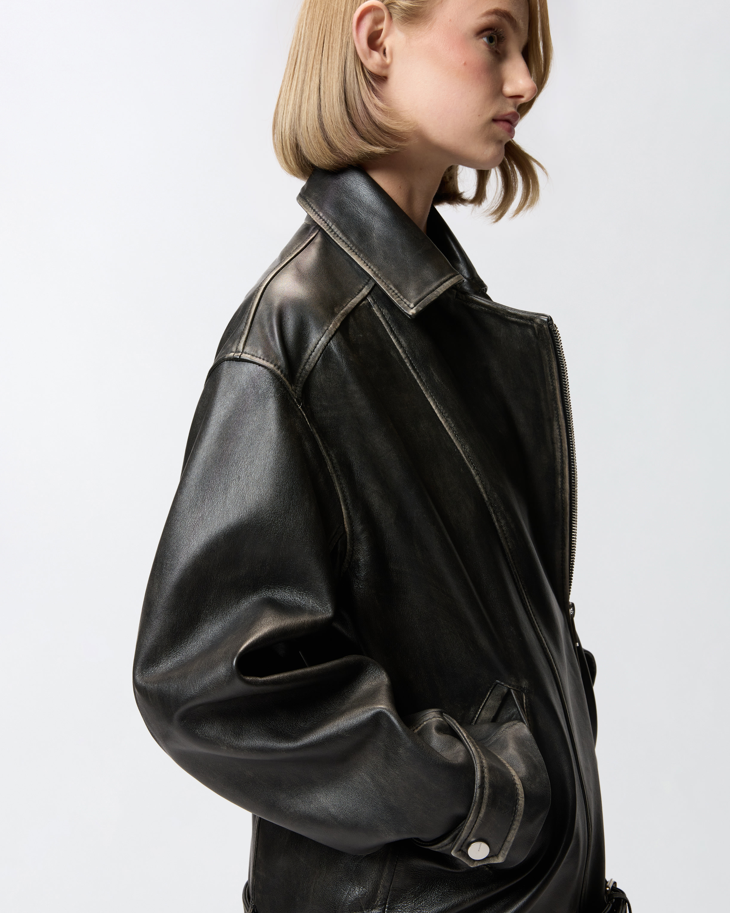 LEATHER BIKER JACKET - 5
