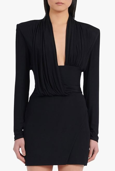 Black draped jersey dress - 5