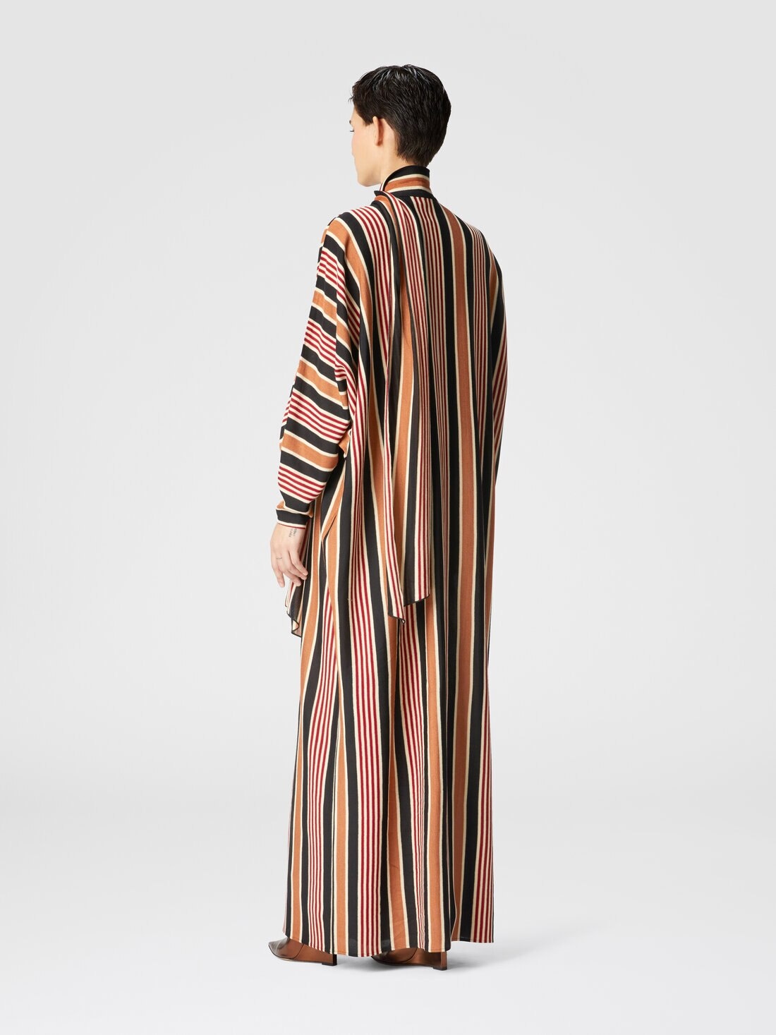Long striped cotton and viscose dress with knotted collar - 3