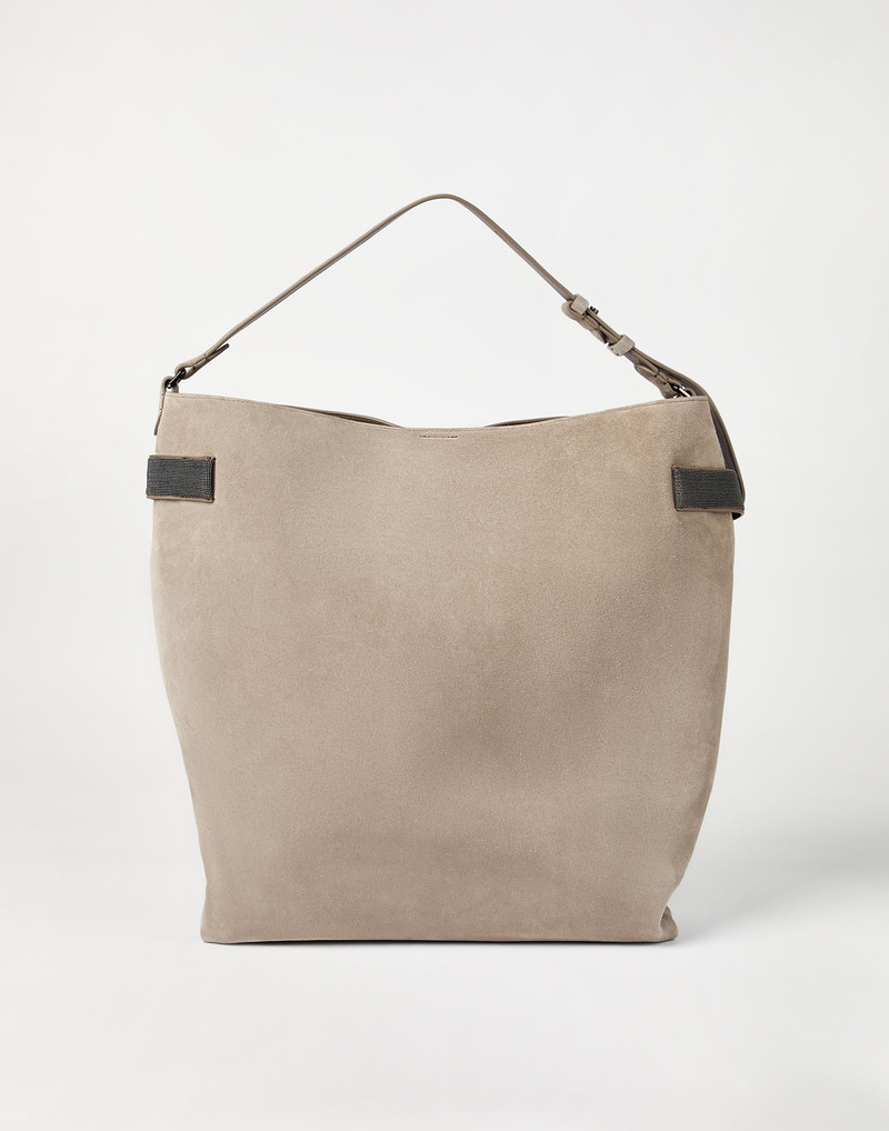 Brunello Cucinelli Essence hobo bag in suede with precious bands outlook