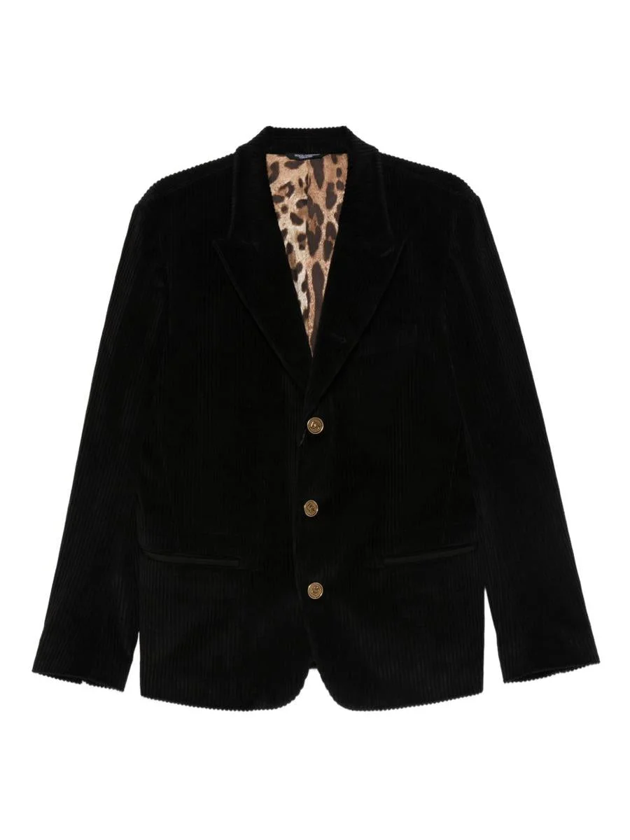 Dolce & Gabbana Black Ribbed Single-Breasted Blazer - 1