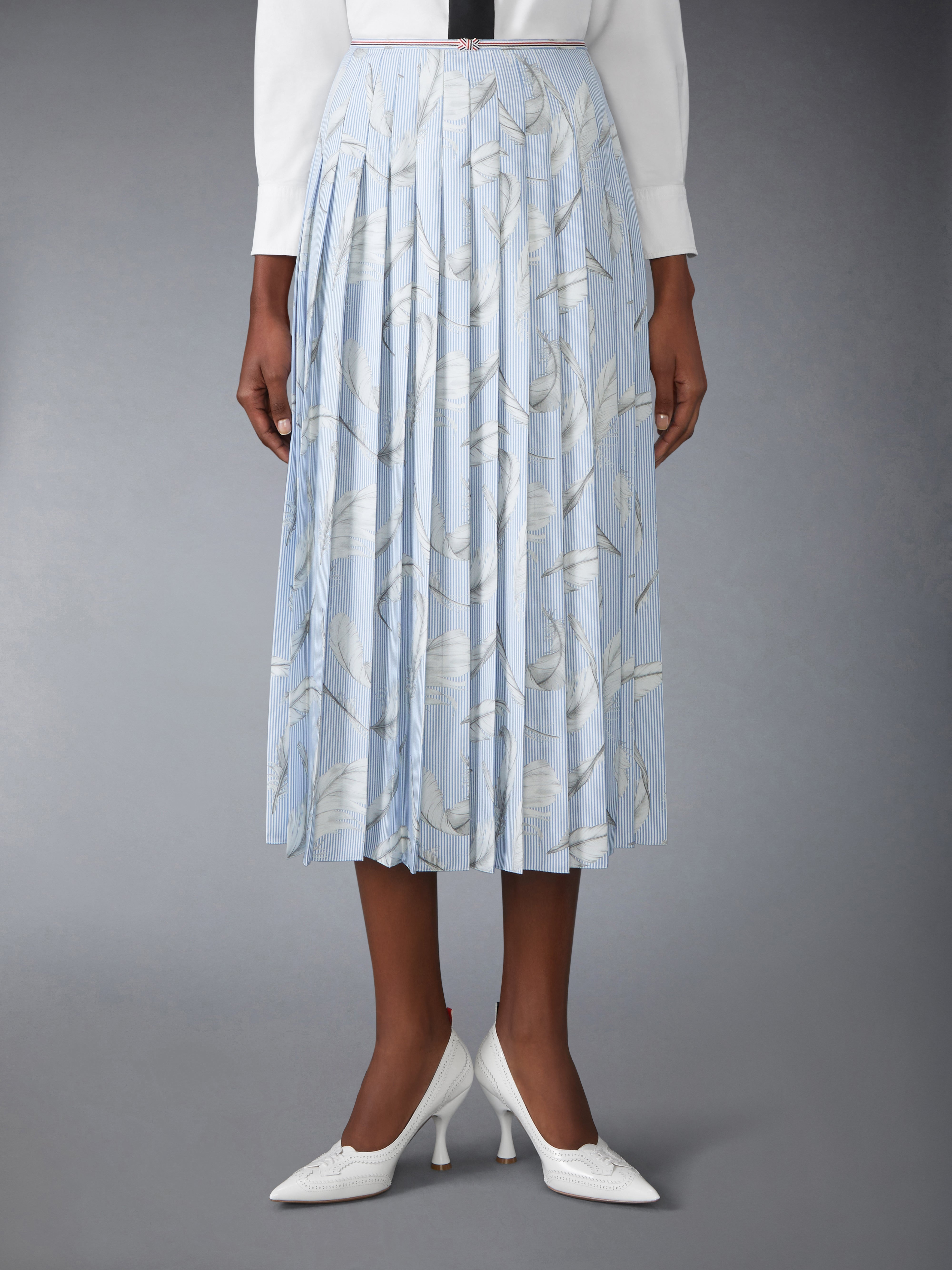 FEATHER PRINTED SILK TWILL PLEAT SKIRT - 2