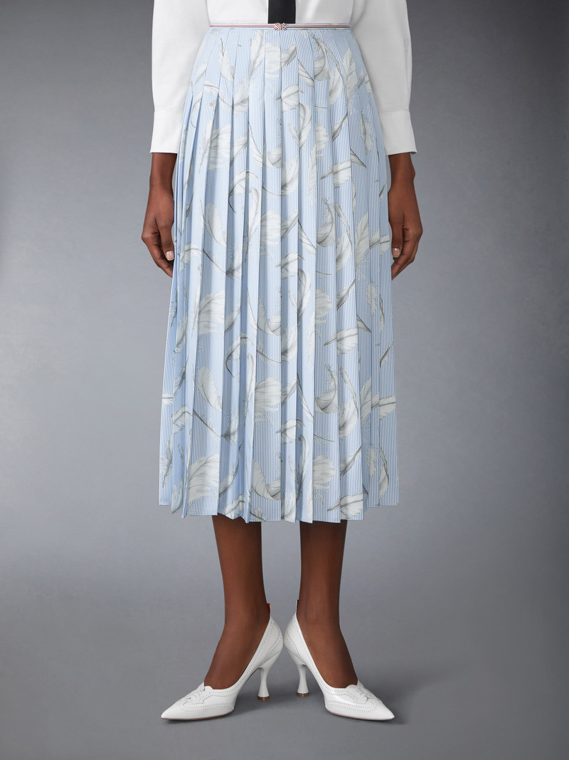 Thom Browne FEATHER PRINTED SILK TWILL PLEAT SKIRT outlook