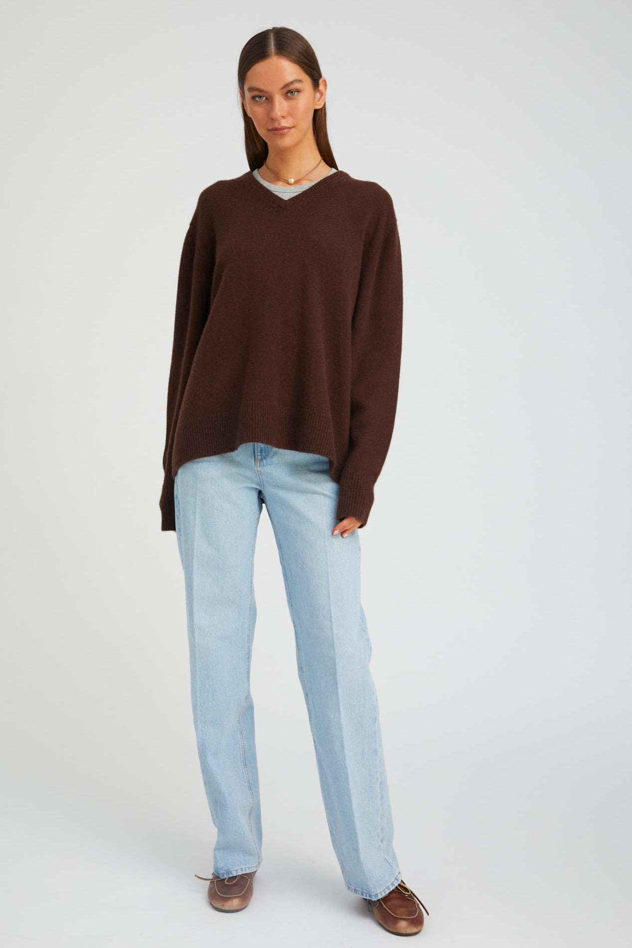 AMERICANO CASHMERE V-NECK BOYFRIEND SWEATER - 2