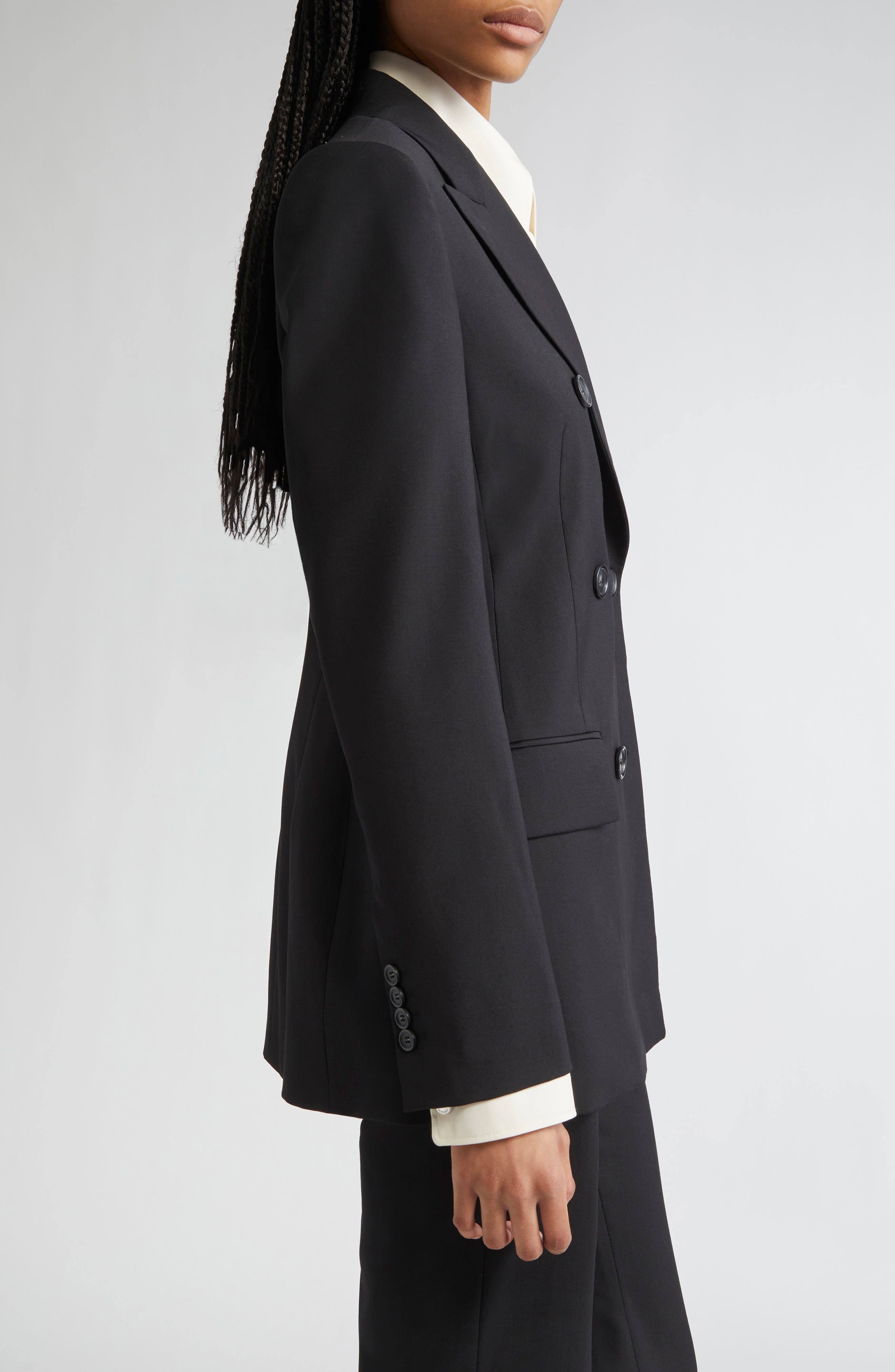 SPORTMAX Adamo Double Breasted Tailored Virgin Wool Blazer in Black at Nordstrom - 4
