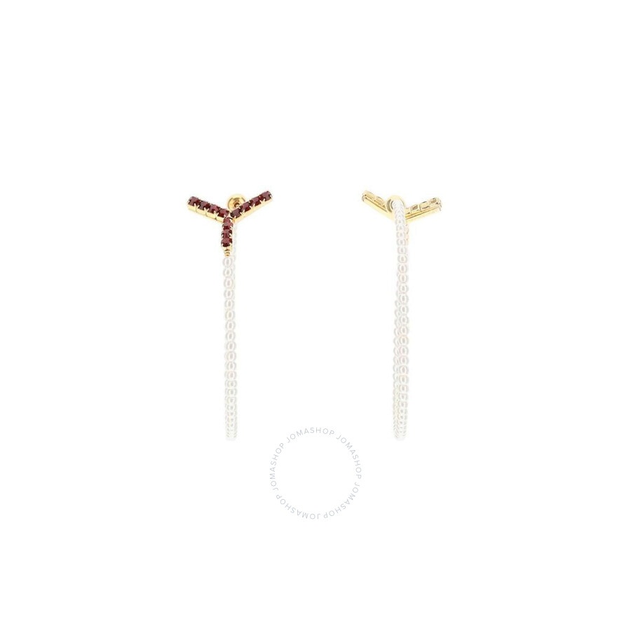 Y PROJECT 'Y maxi’ hoop earrings Y/project Maxi Y Pearl Hoops - Silver/Sapphire | Garmentory