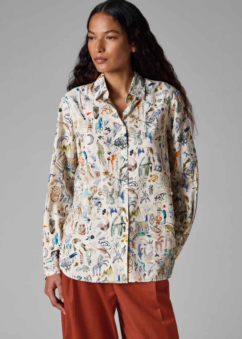 Women's Cream 'Little Beasts' Cotton-Blend Shirt 4