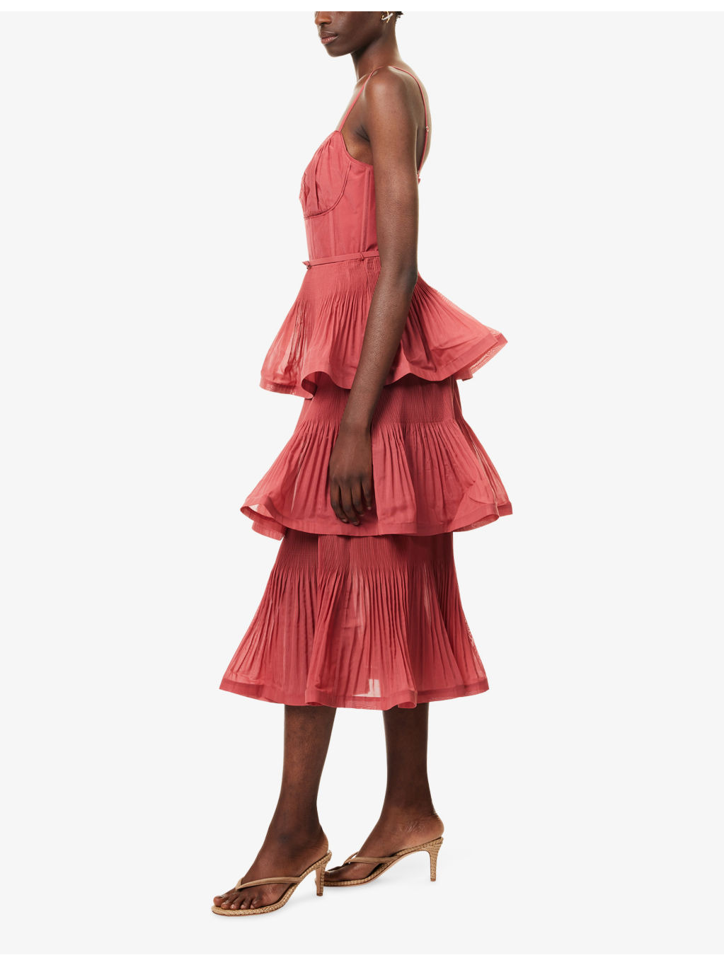 Pleated Tiered Woven Midi Dress - 3