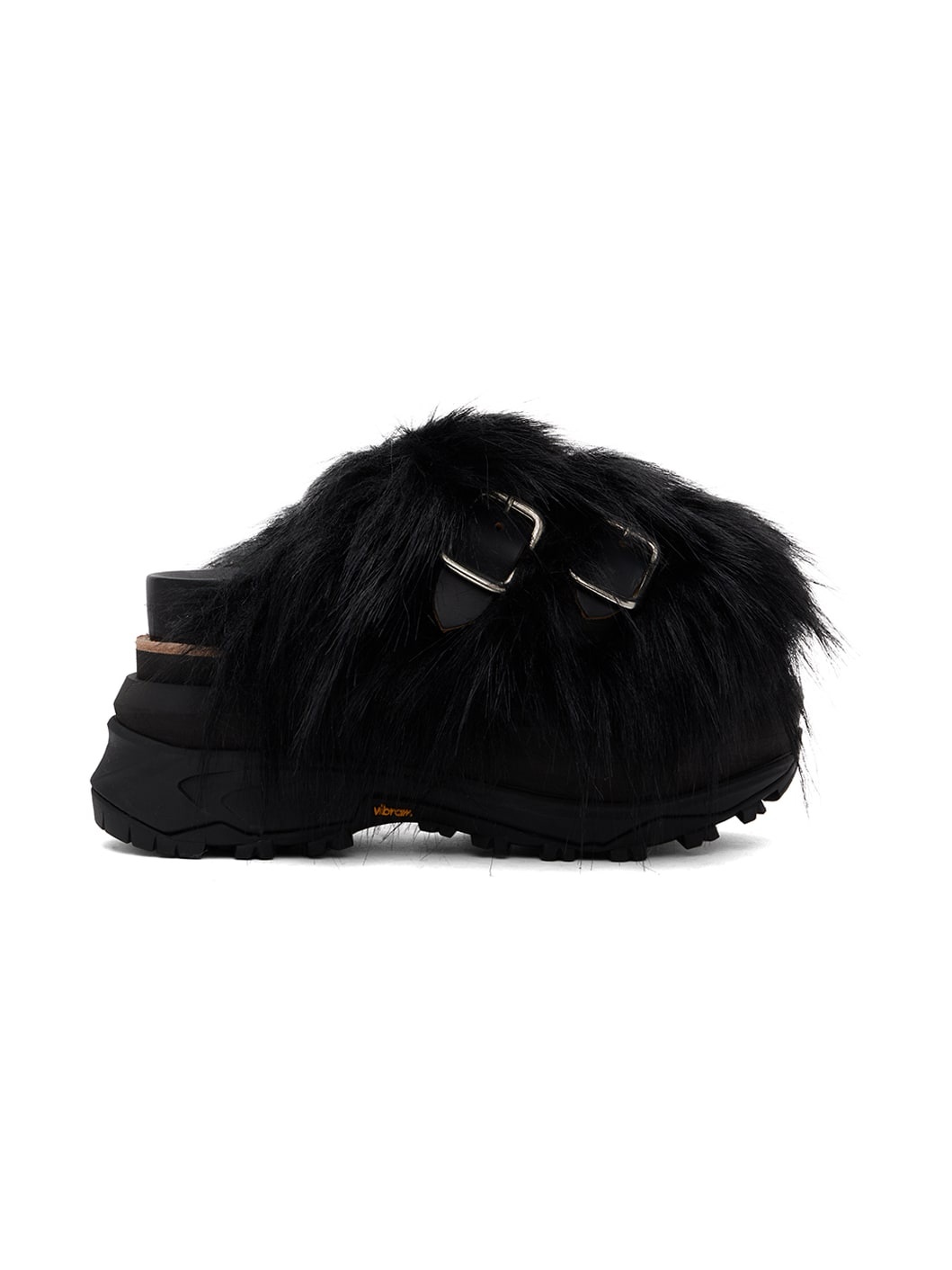 Black Faux-Fur Sandals - 1