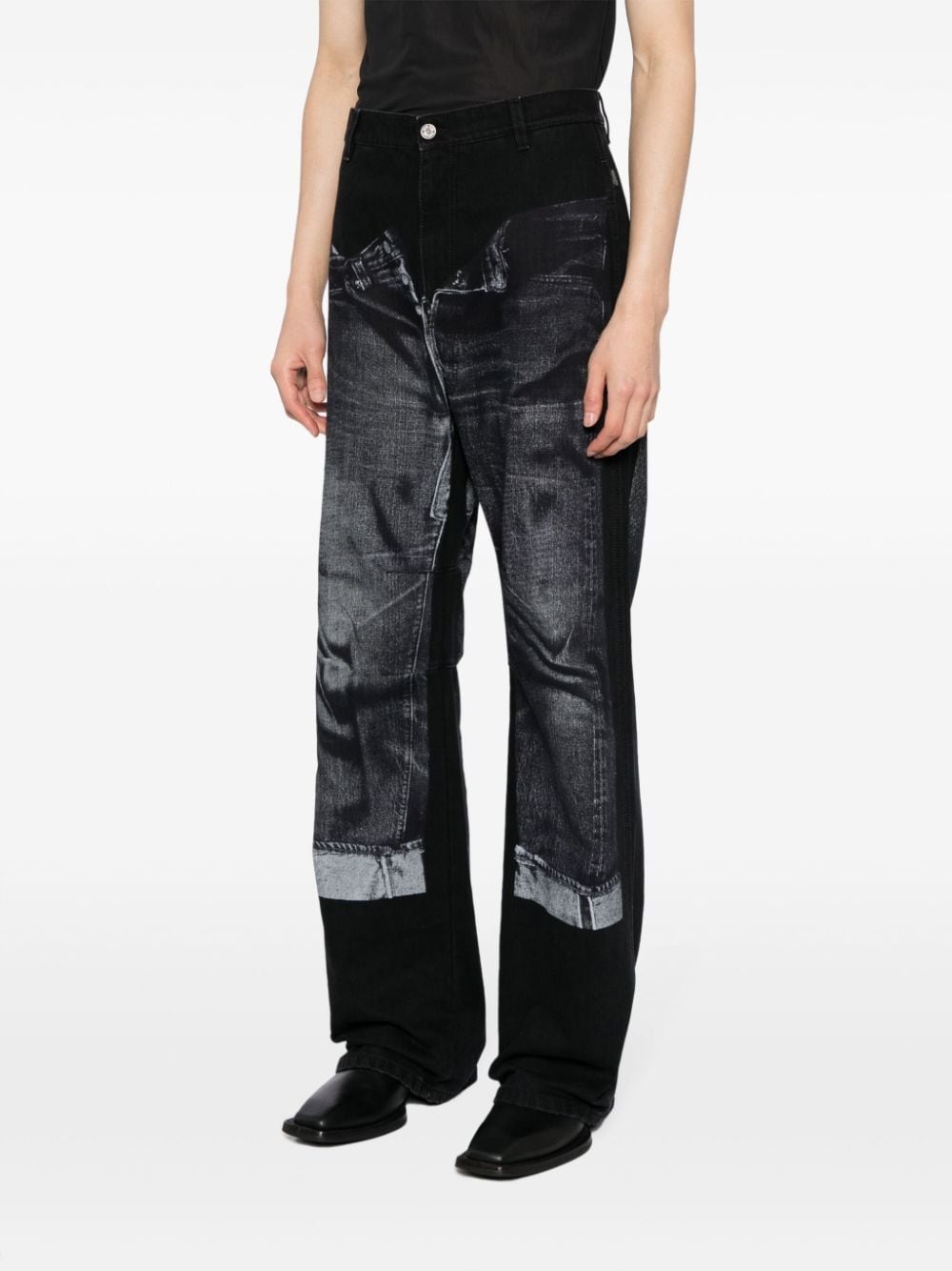 trompe l'oeil-print cotton jeans - 3
