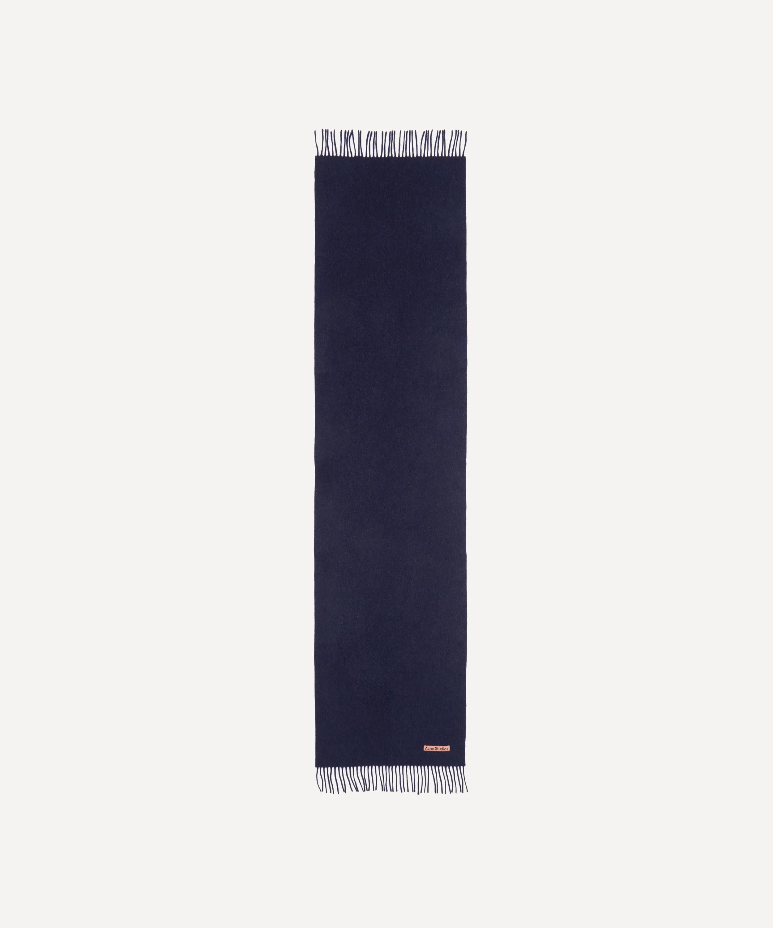 Narrow Fringe Dark Navy Melange Wool Scarf - 1