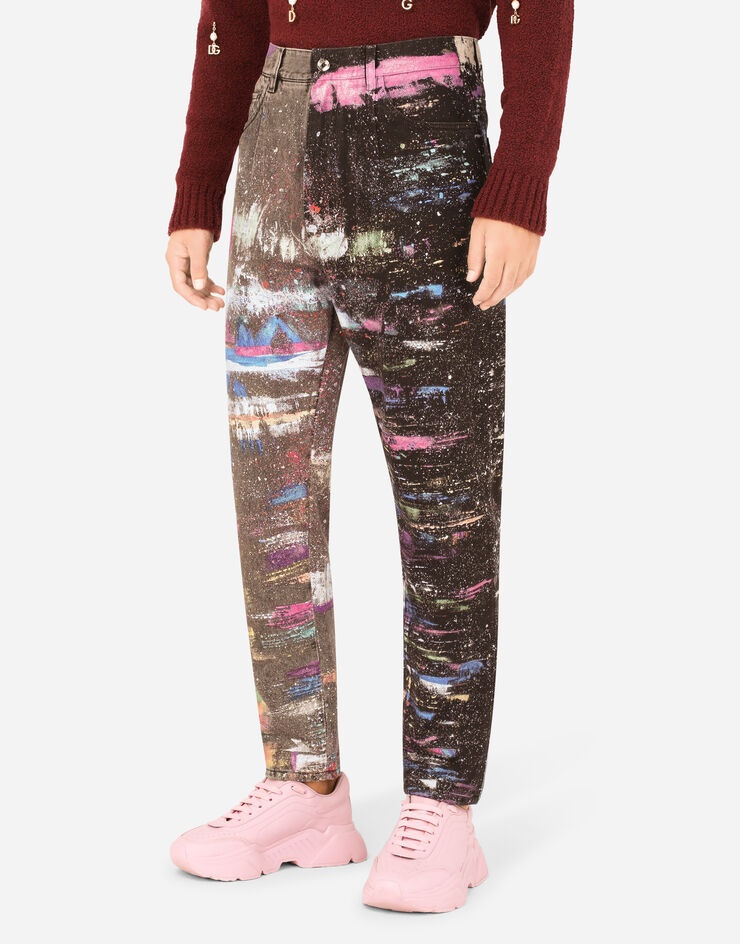 Oversize jeans with plated multi-colored print - 4