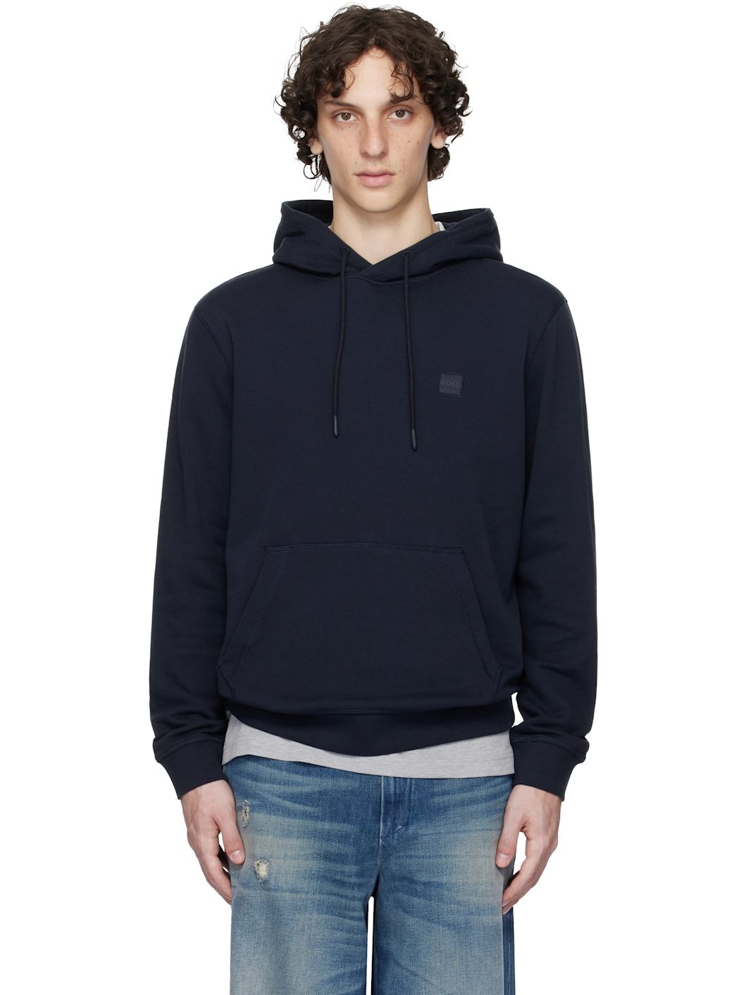 Navy Regular-Fit Logo Patch Hoodie - 1