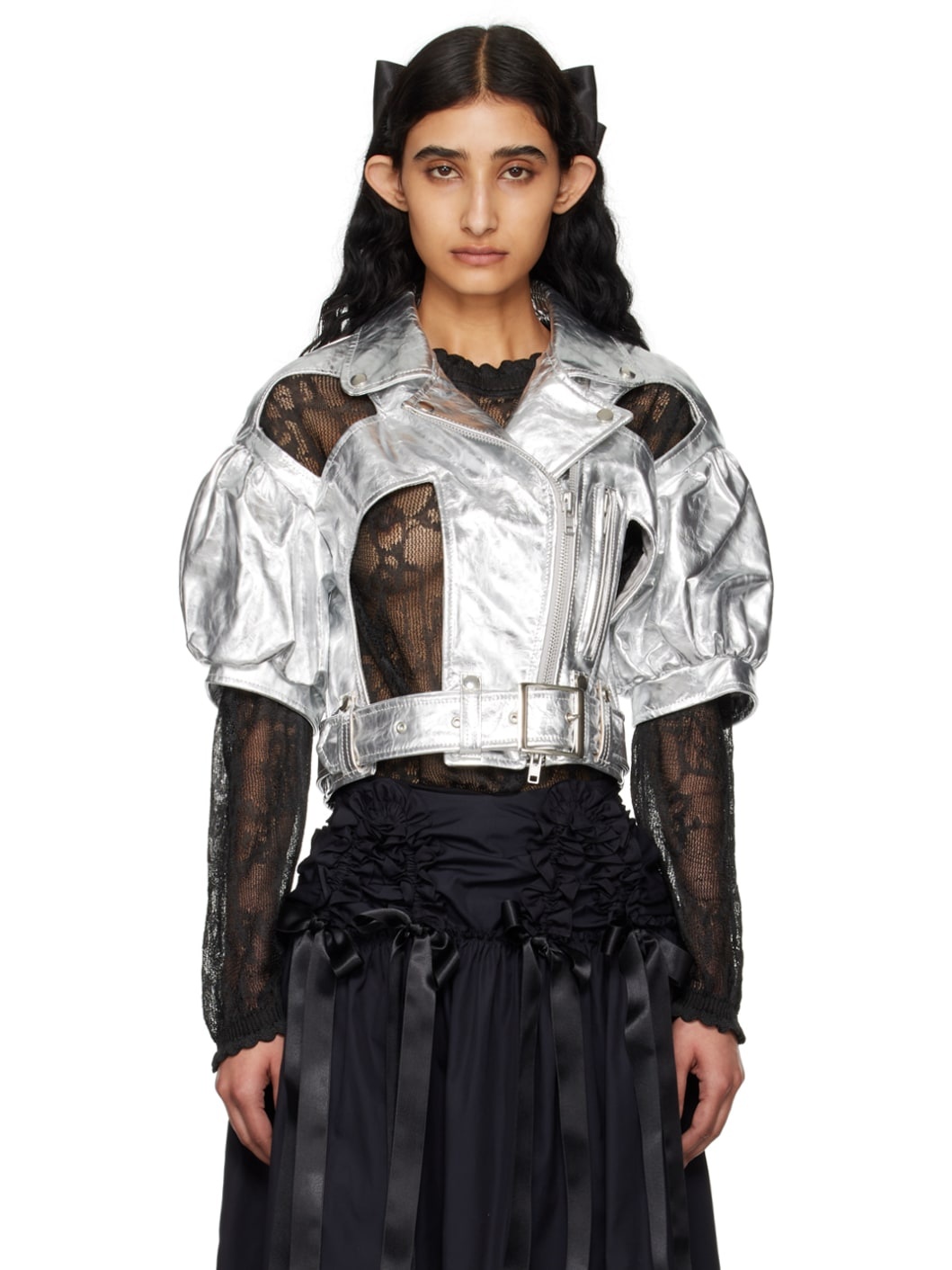 Silver Cutout Leather Jacket - 1
