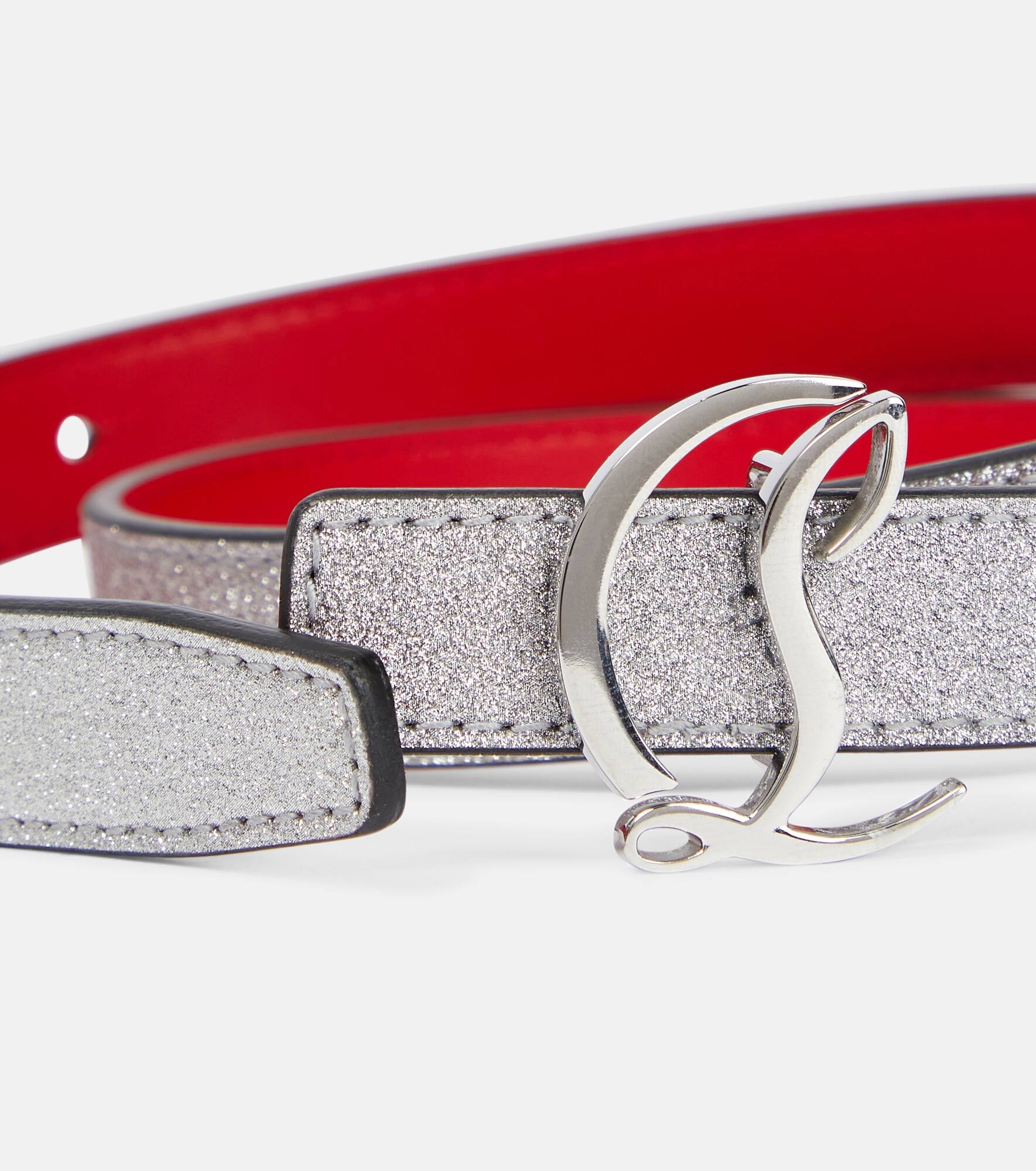 Glitter logo leather belt - 3