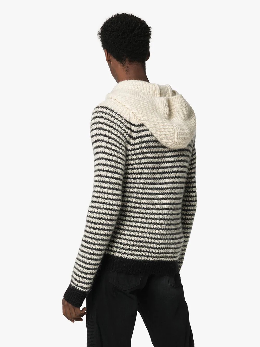 horizontal-stripe knitted hoodie - 4