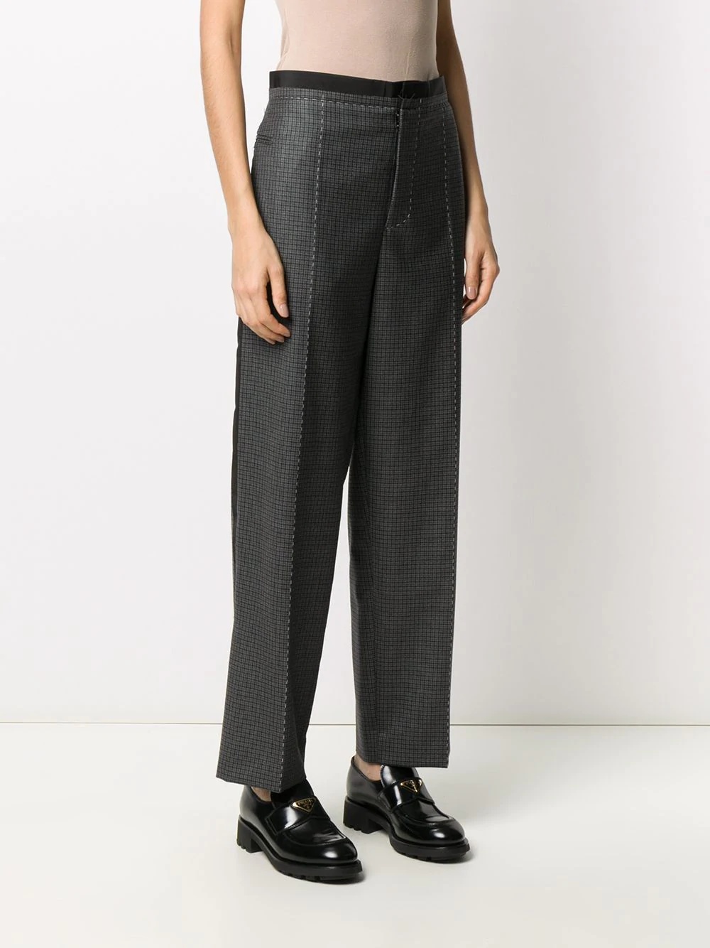 wool check straight trousers - 3