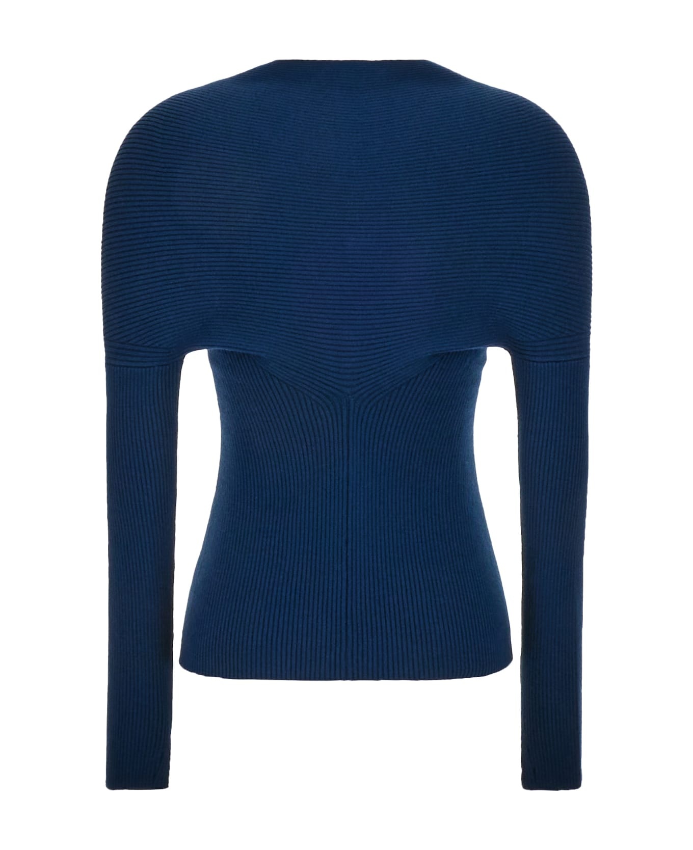 Petrol Blue In Stretch Wool Blend Cardigan - 2