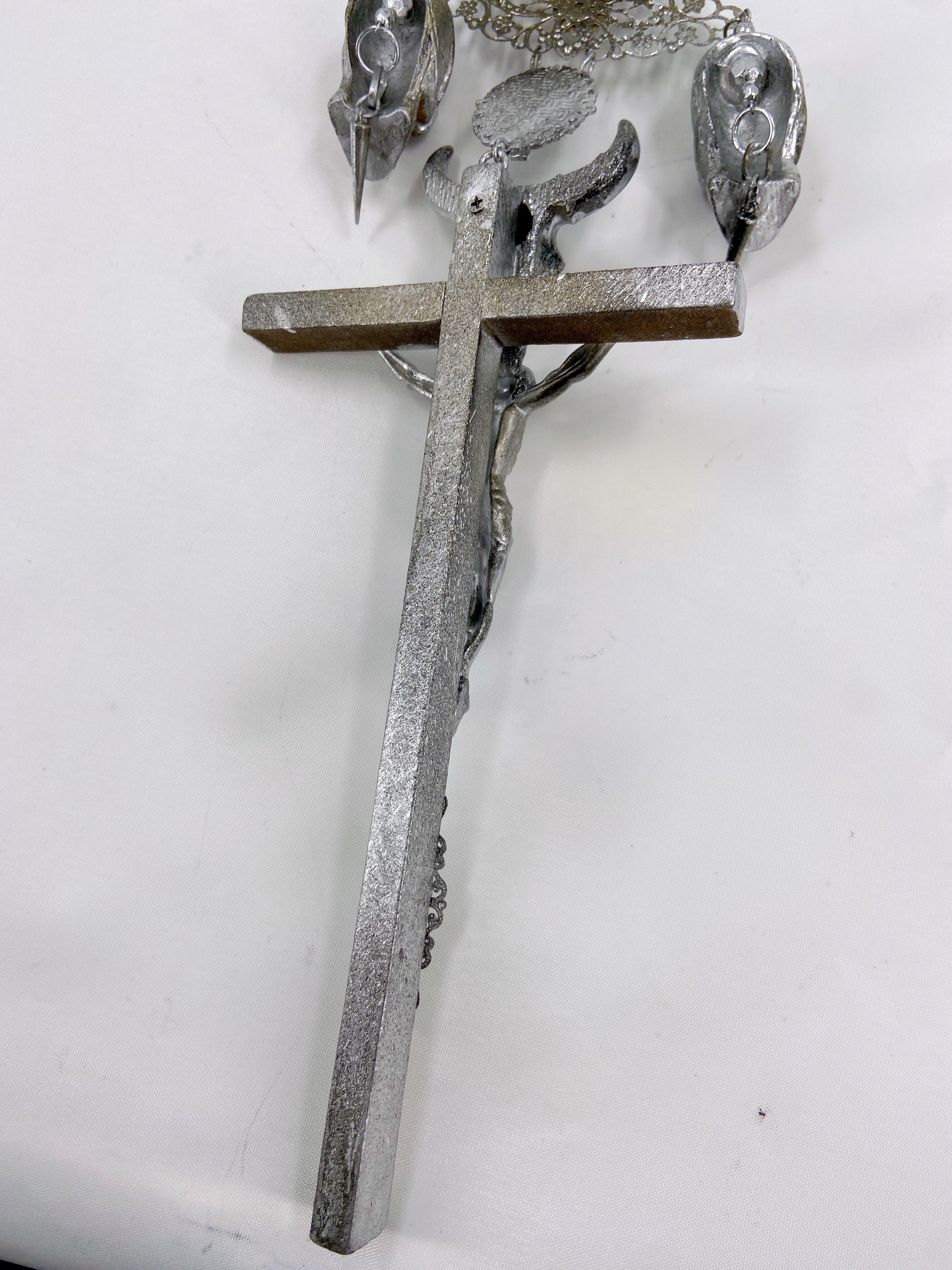 Jean Paul Gaultier 90S Sample 1/1 XXL Silver Crucifix Cross Bull Skull Spiked Chain Necklace - 15