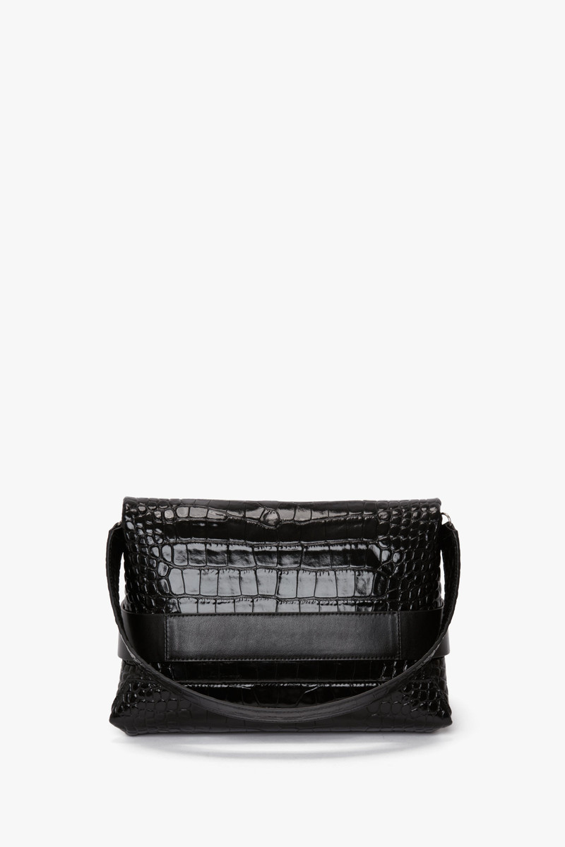 B Pouch Bag In Croc Embossed Black Leather 4