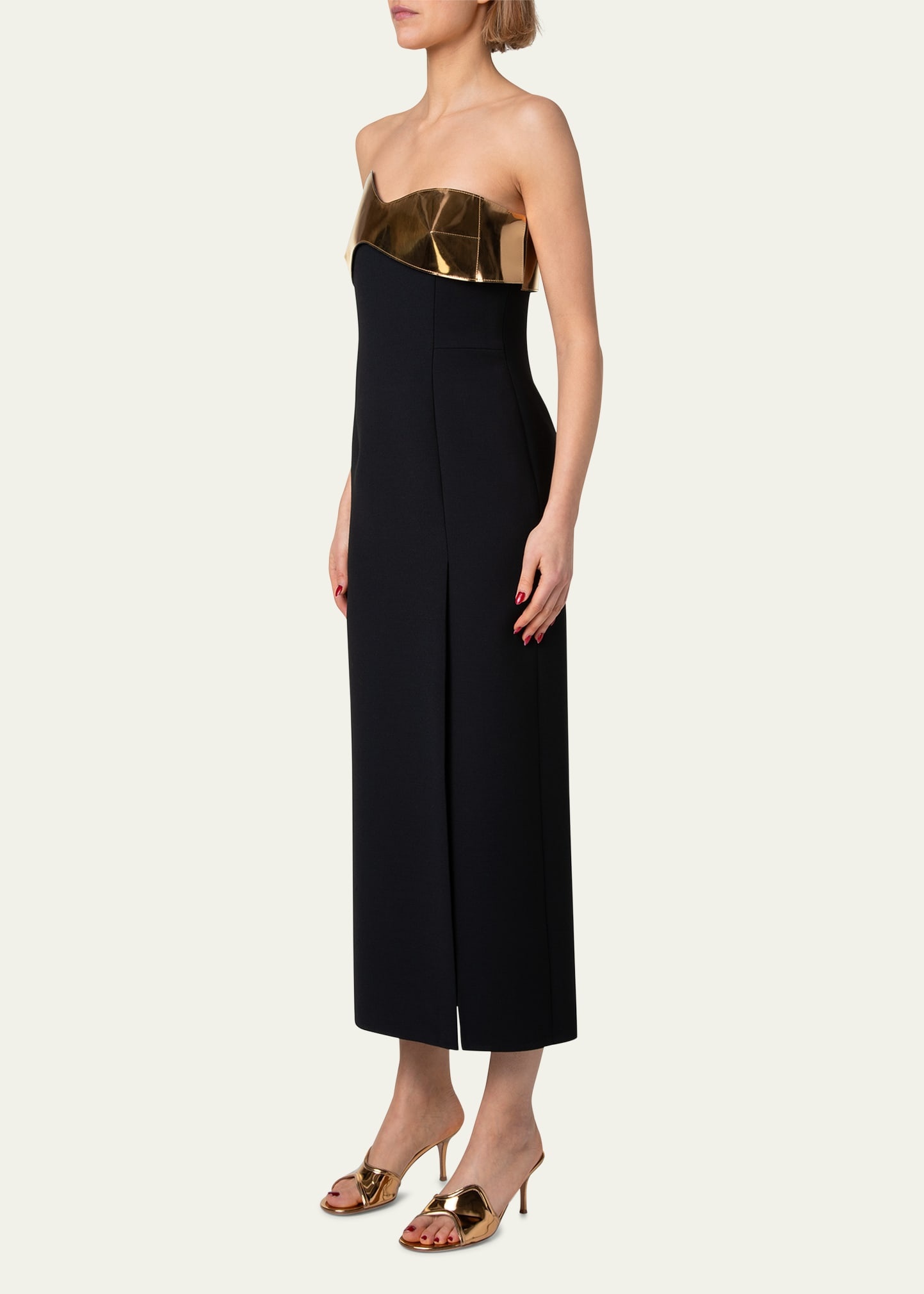 Wool Cocktail Dress with Wave Leather Bust - 4