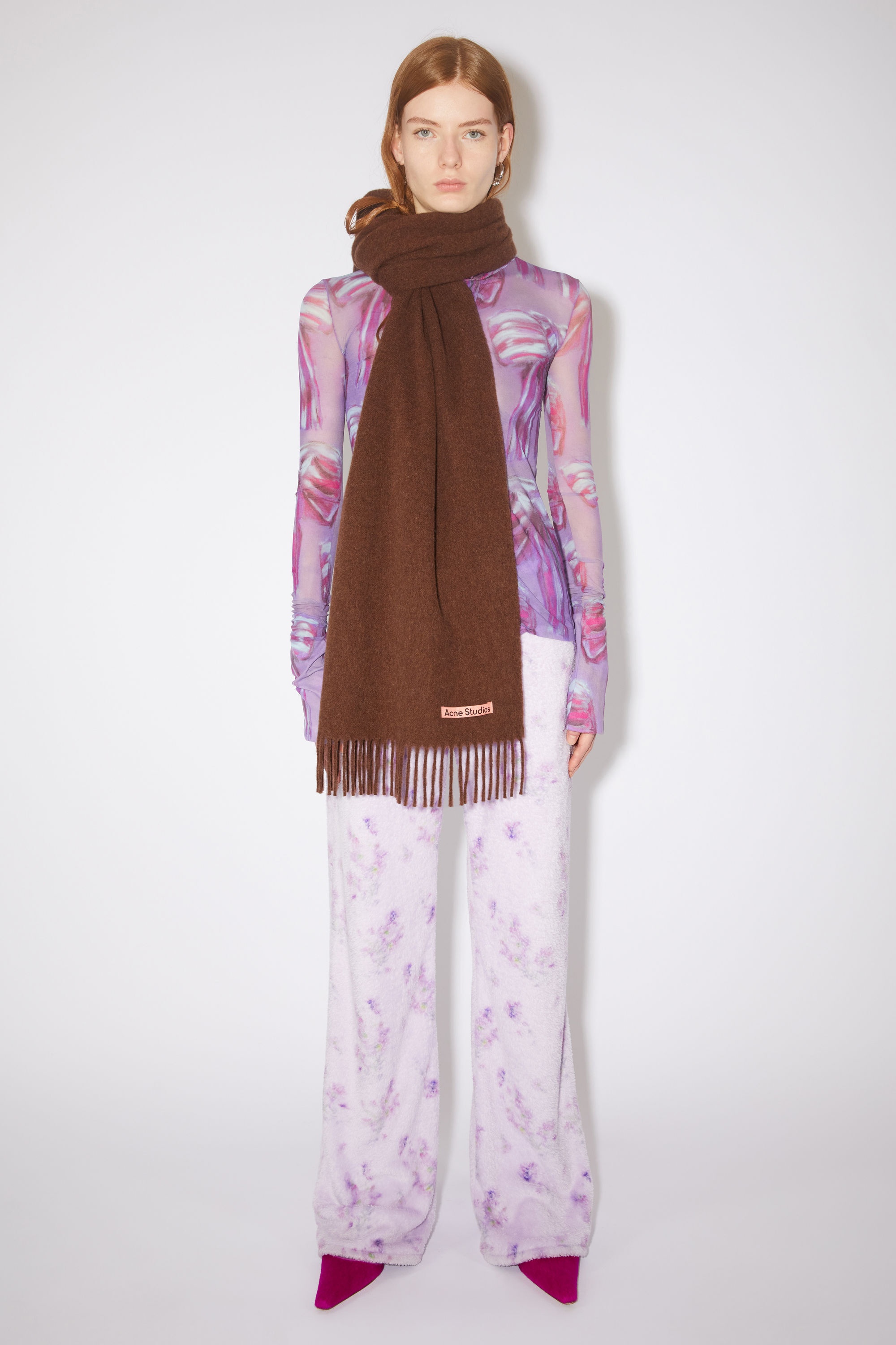 Wool fringe scarf – Narrow - Dark rust melange - 2