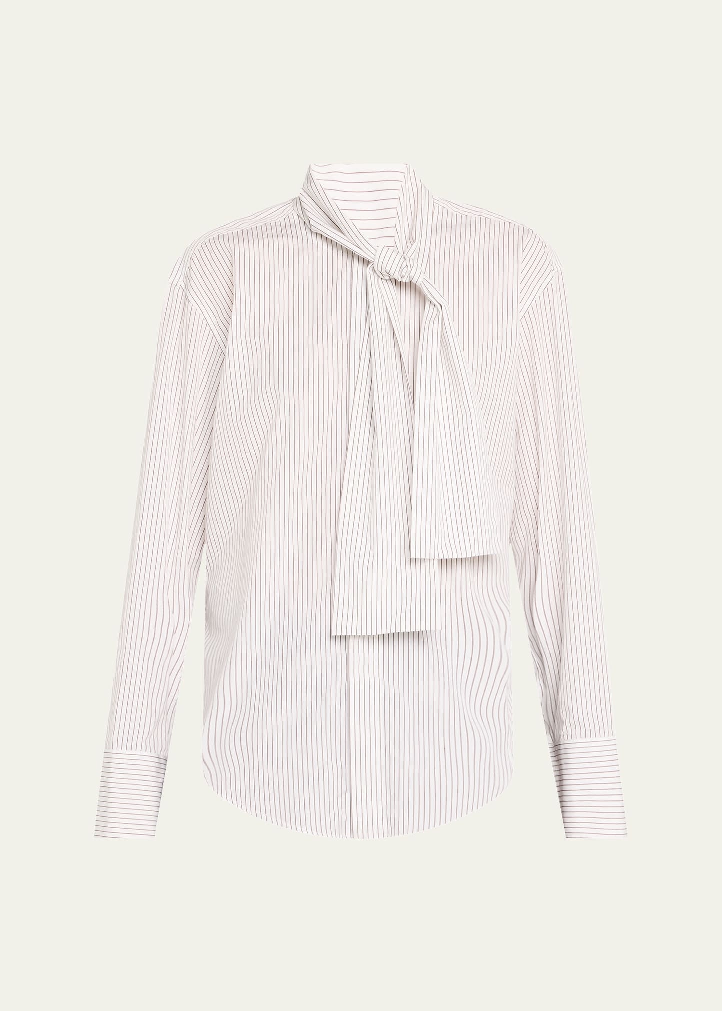 Stripe Scarf-Neck Button Down Blouse - 1