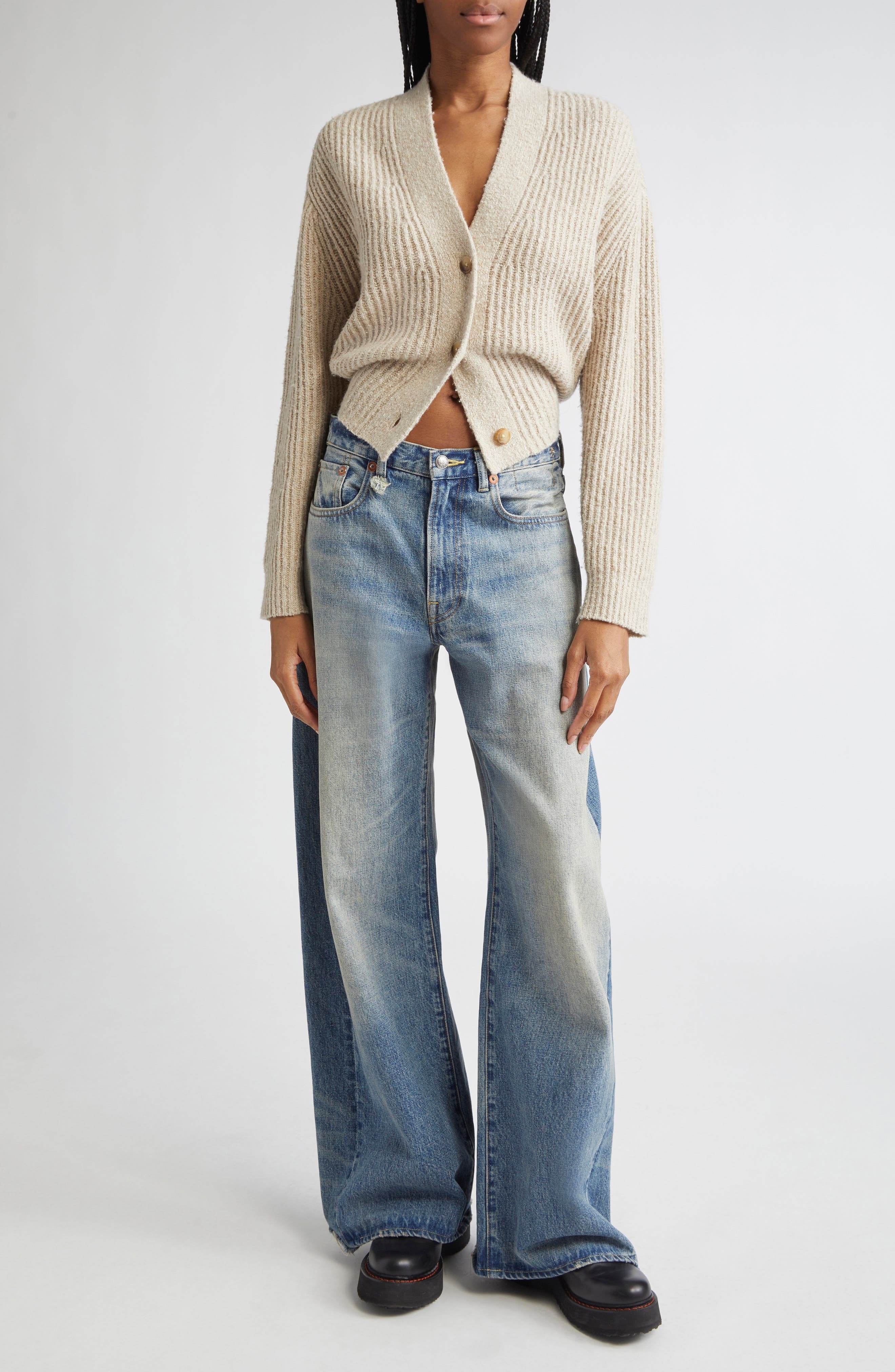 R13 Split Hem Wool Blend Cardigan in Oatmeal Tweed at Nordstrom - 2