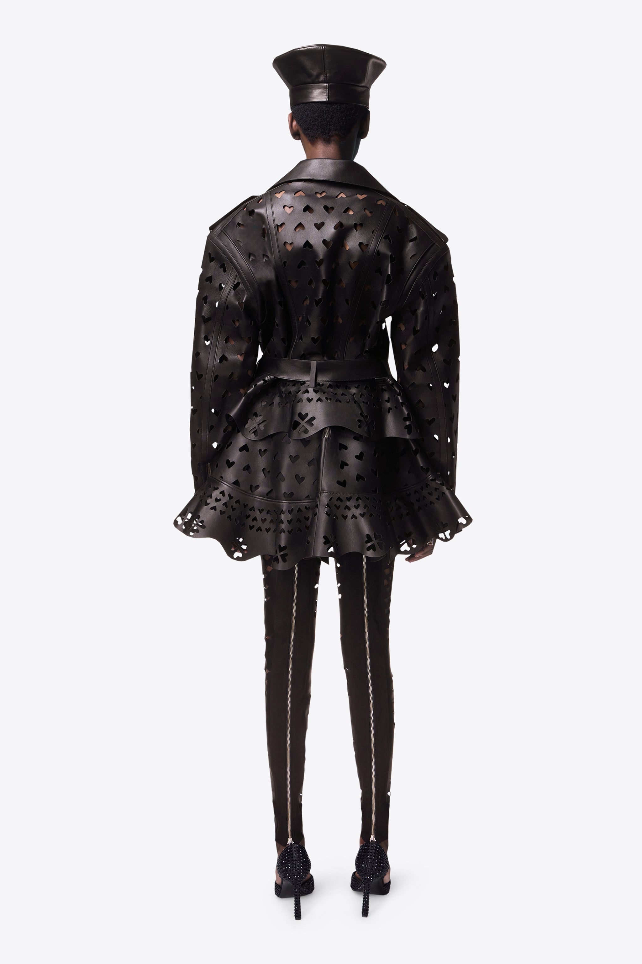 LASER-CUT LEATHER HEART MOTO JACKET - 5