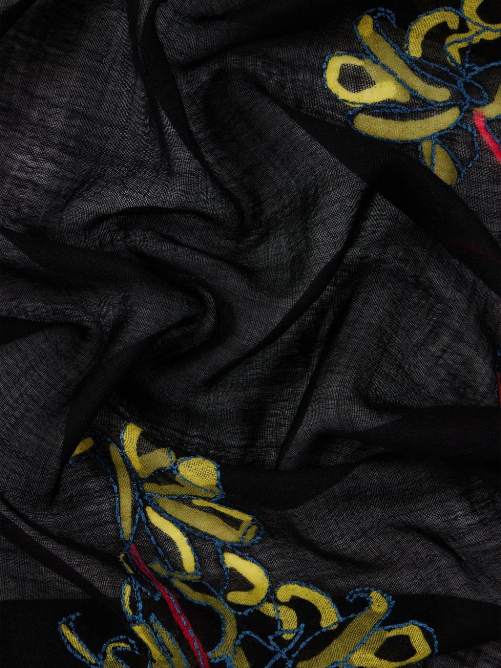 floral-embroidered wool scarf - 4