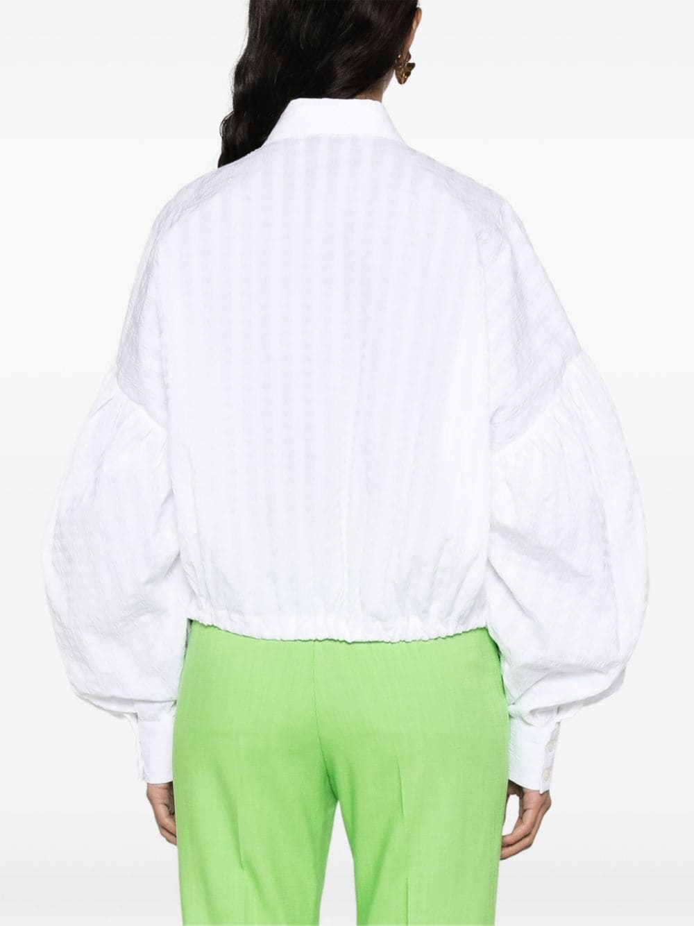 drawstring-hem seersucker shirt - 4