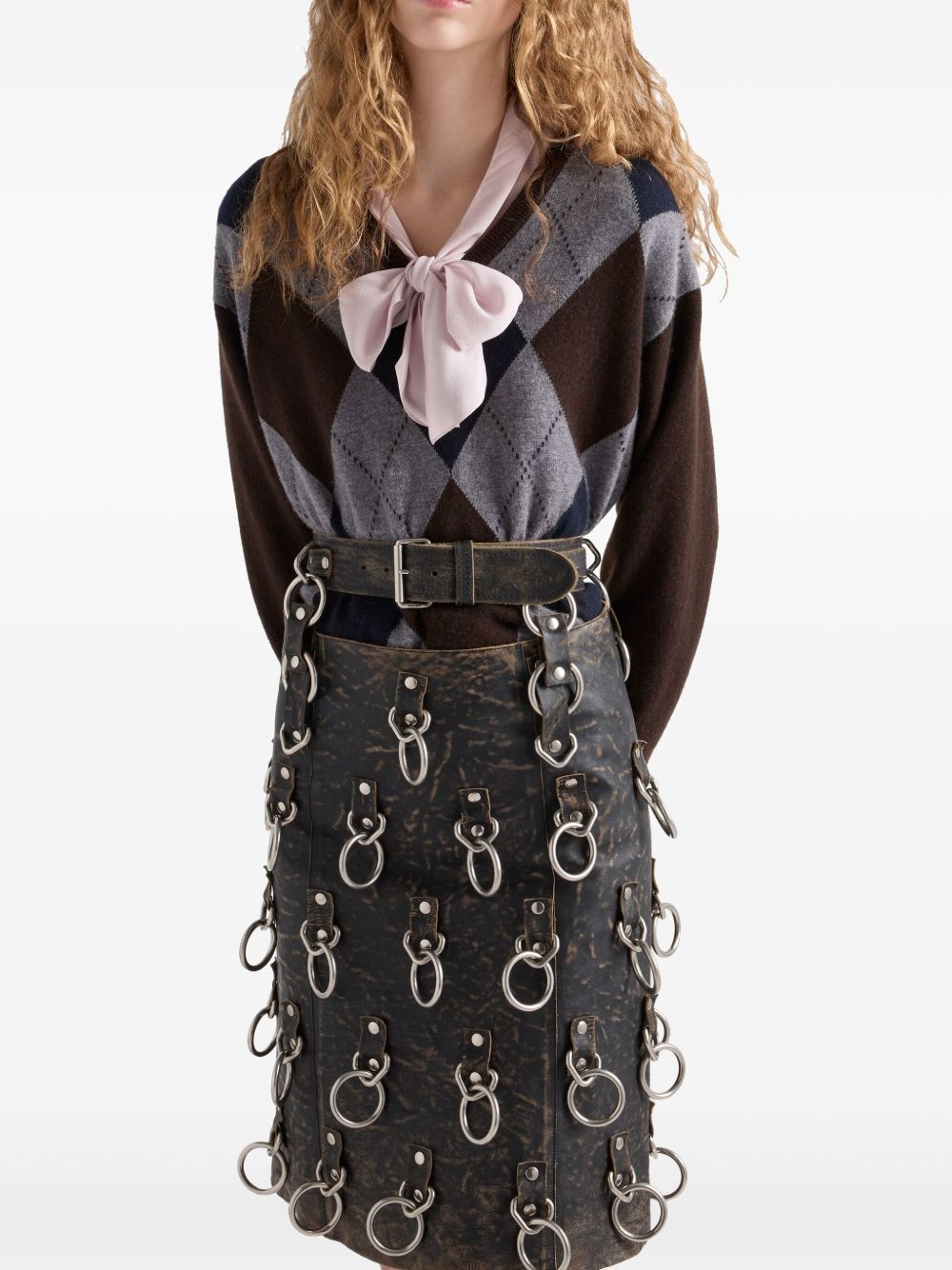 ring-detail leather mini skirt - 4
