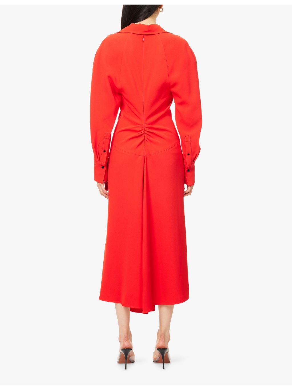 Polo-Collar Ruched Stretch-Woven Midi Dress - 4