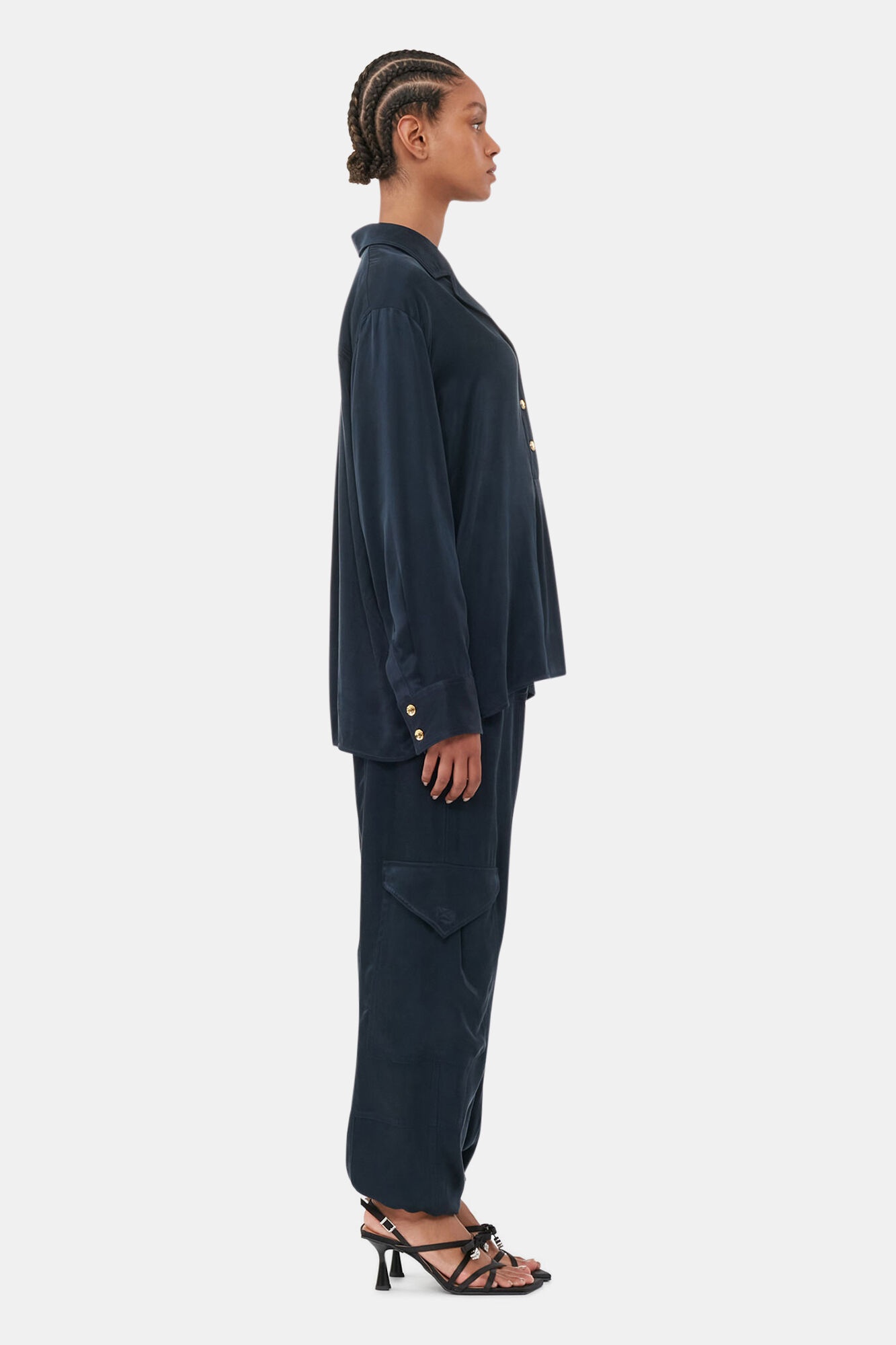 BLUE WASHED SATIN PANTS - 3