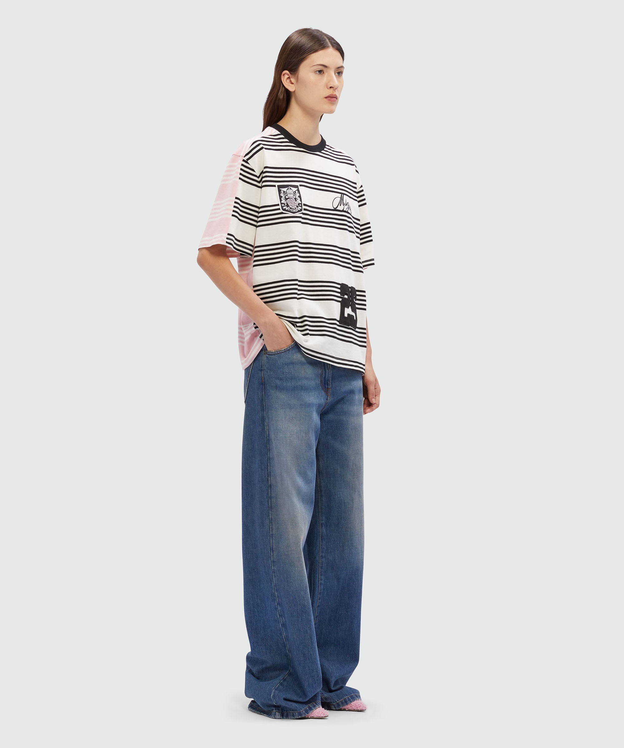 Cotton T-Shirt with two-tone stripes and quotes - 4