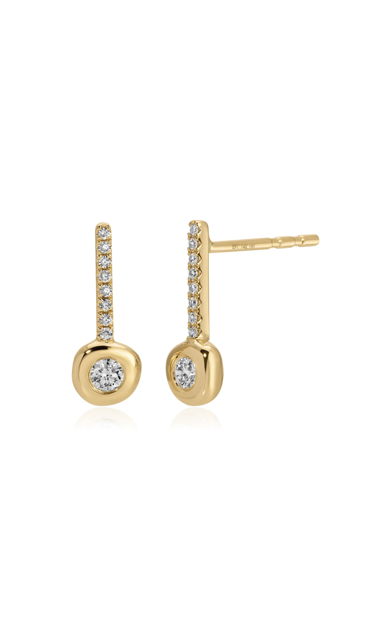 14K Yellow Gold Diamond Pillow Bar Earrings - 1