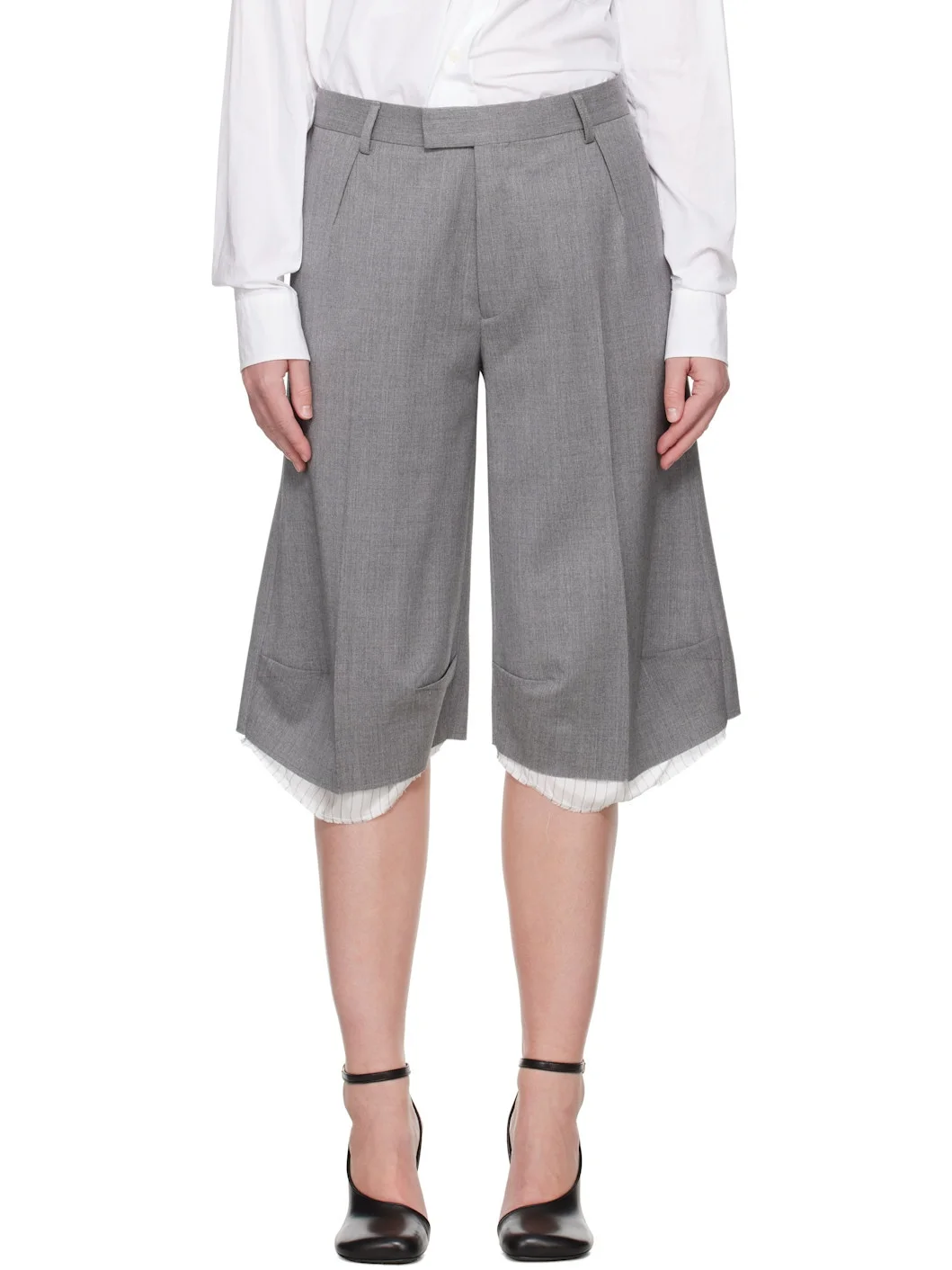 Gray Knee Tailored Shorts - 1