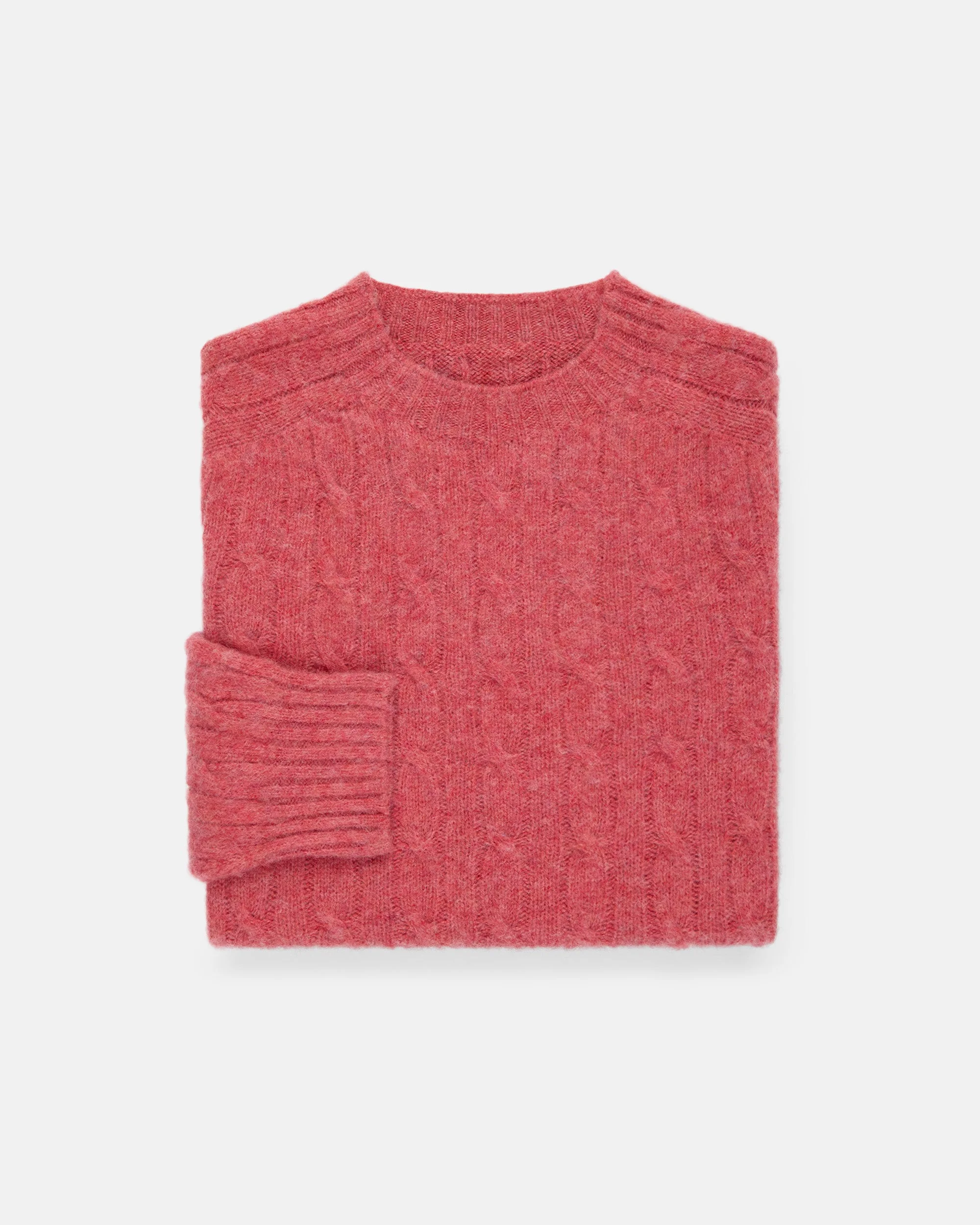 MADE-IN-SCOTLAND PINK SHAGGY DOG CABLE KNIT SWEATER - CLASSIC FIT - 1