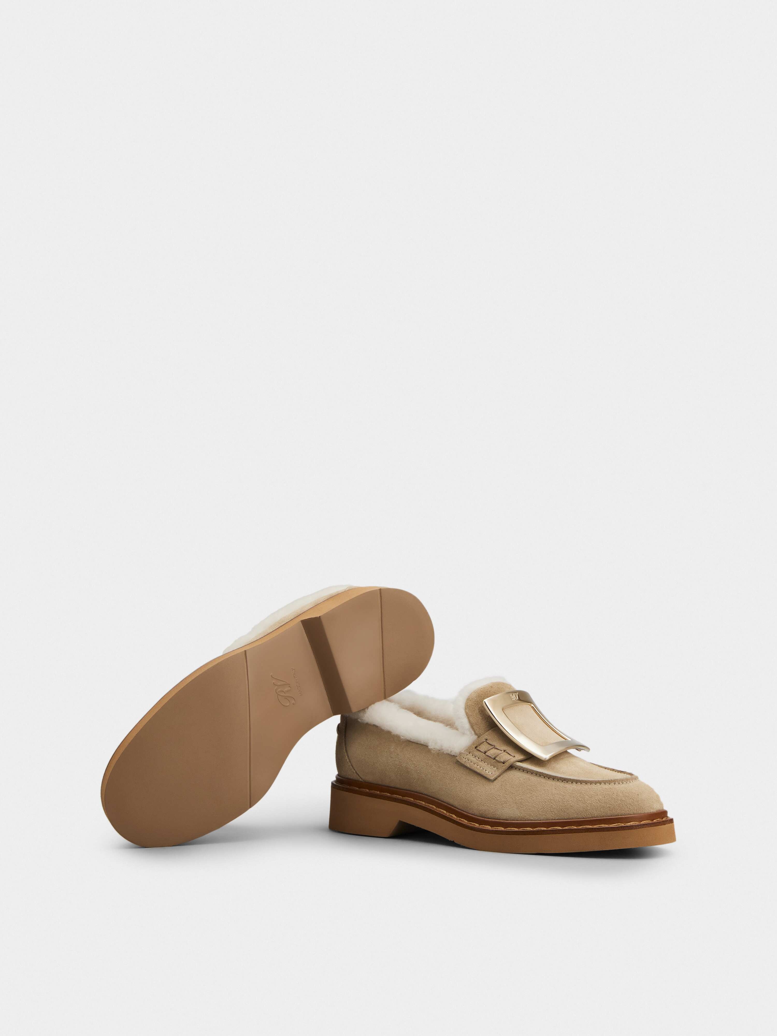 Viv' Rangers Metal Buckle Fur Loafers in Suede - 6