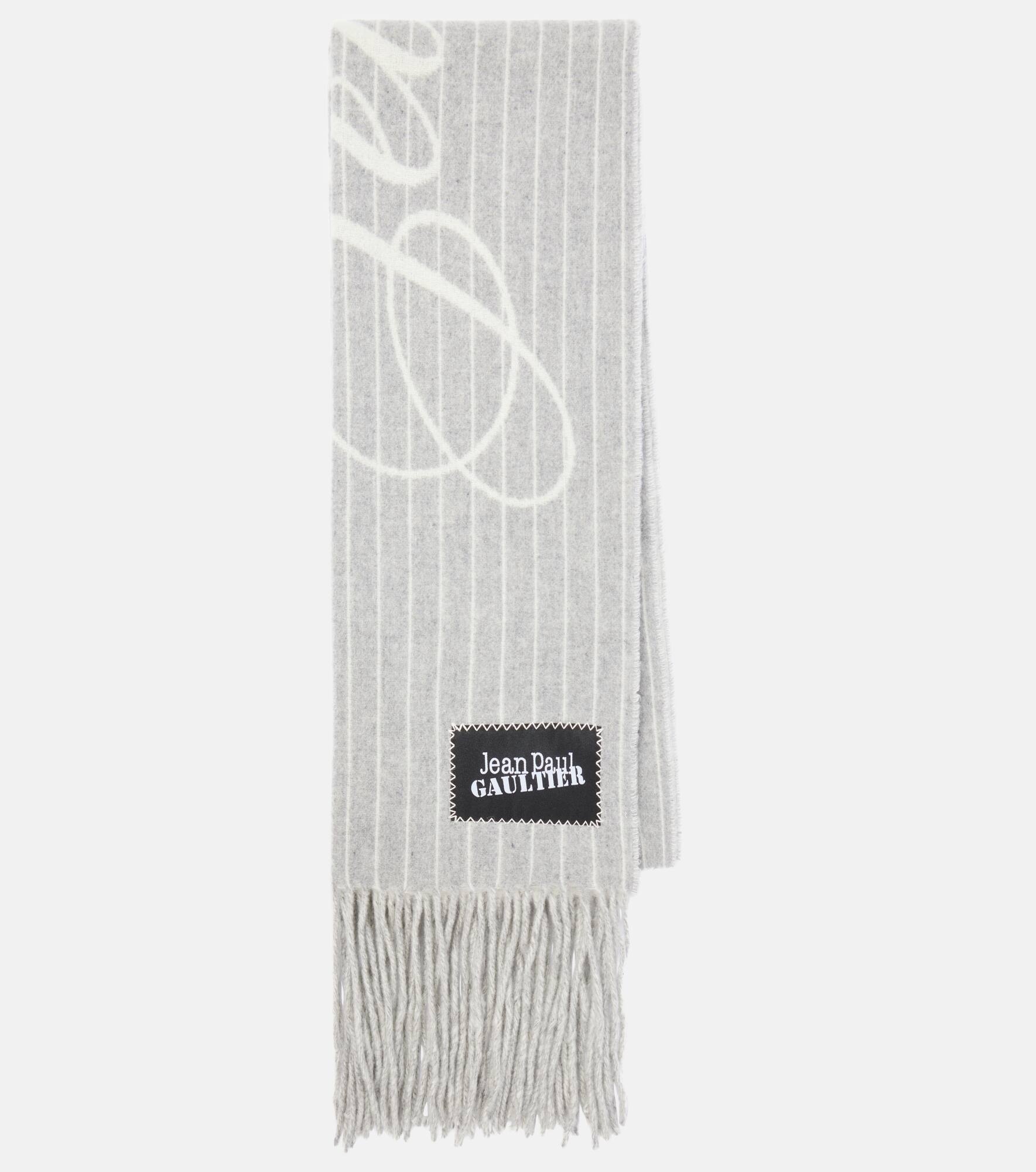 Logo pinstripe fringed wool scarf - 1