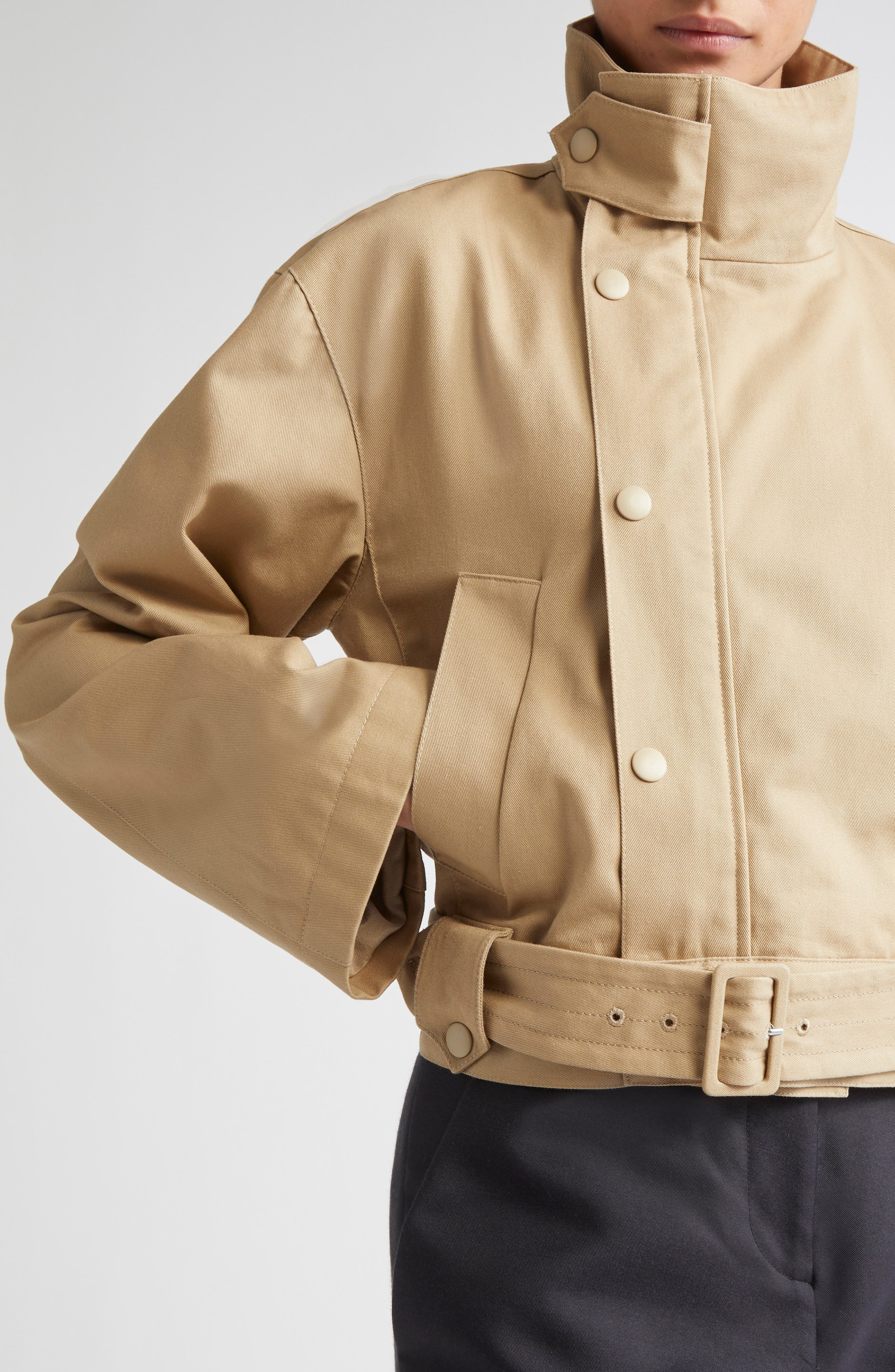 Brandon Maxwell The Lily Cotton Twill Moto Jacket in Khaki at Nordstrom - 5