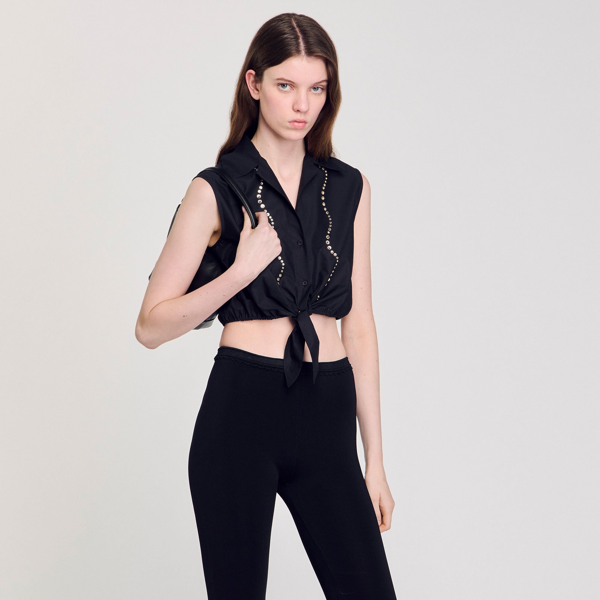 RHINESTONE CROPPED SHIRT - 4