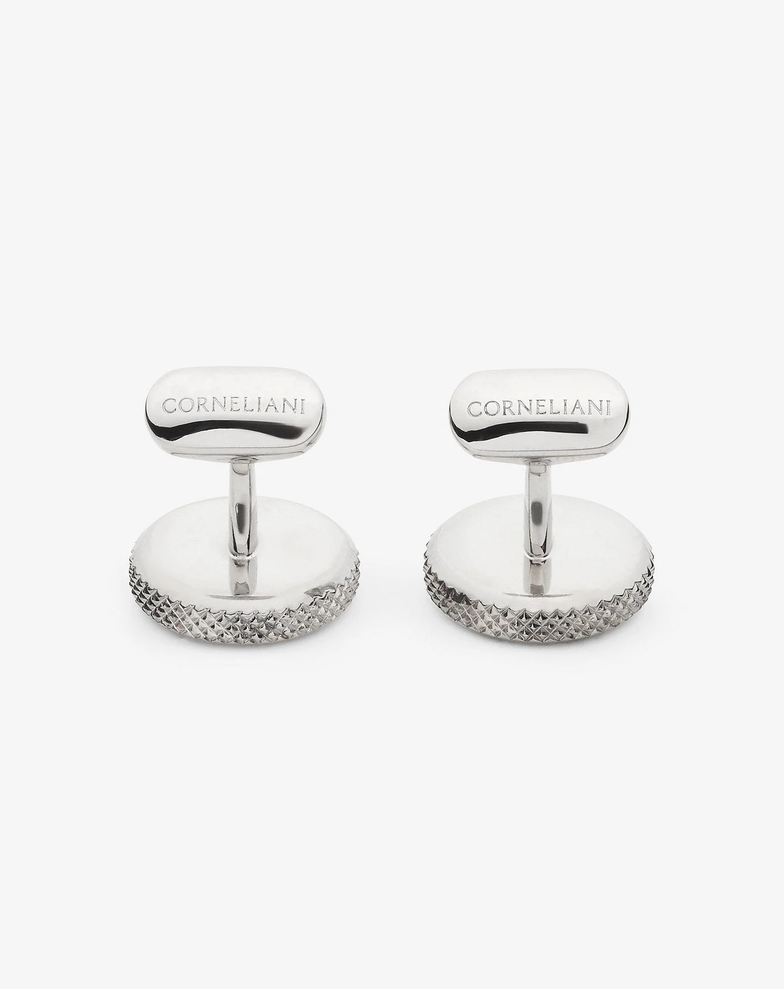 Round blue cuff links made from silver-tone brass - 1