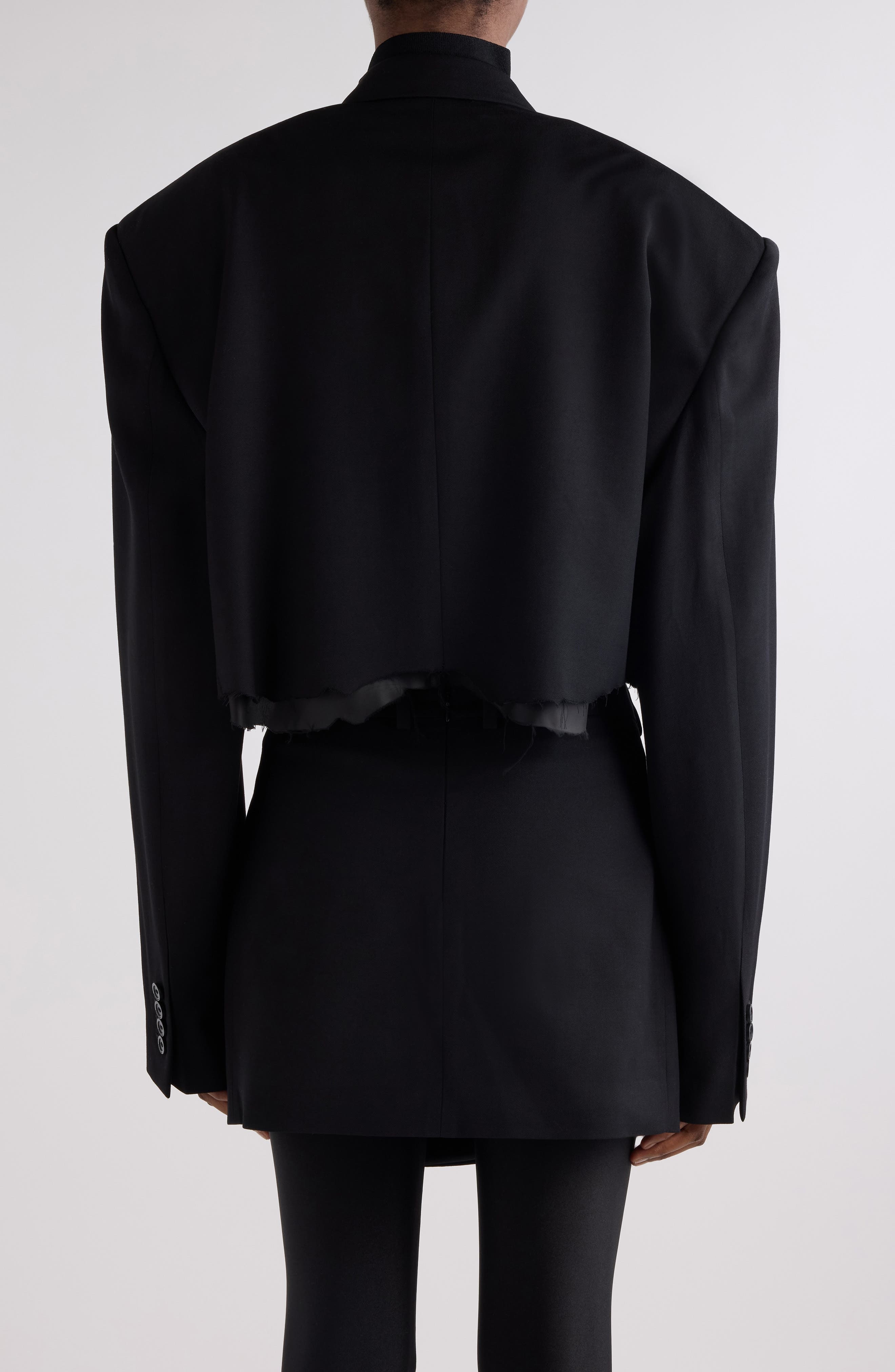 Balenciaga Cutoff Crop Single Breasted Blazer in 1000 Black at Nordstrom - 3