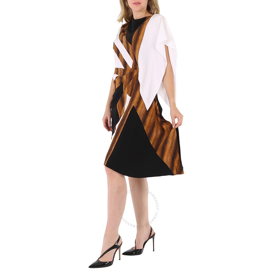 Burberry Flag Intarsia Asymmetric Silk Dress In Black - 5