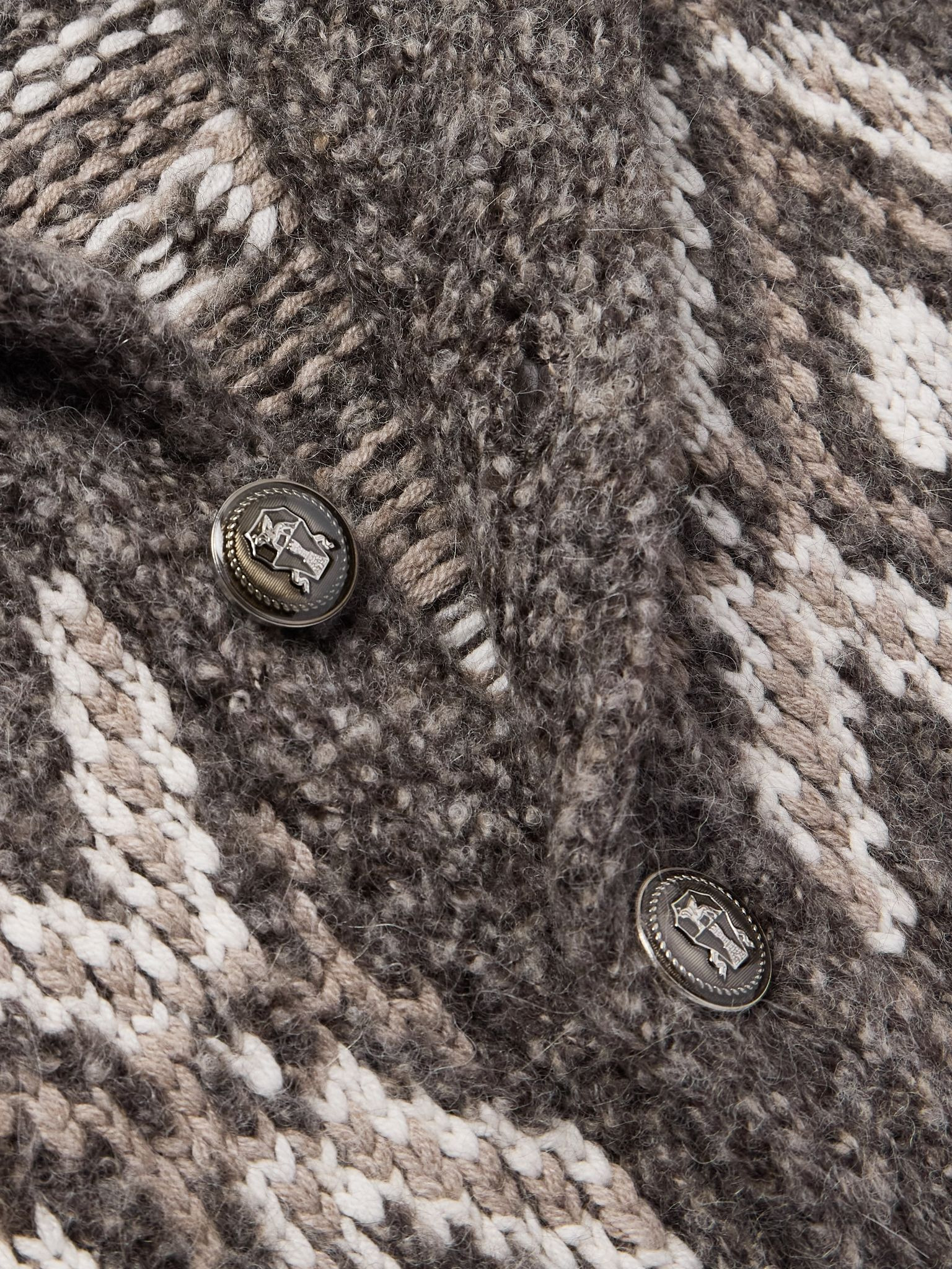 Shawl-Collar Fair Isle Alpaca-Blend Cardigan Gray - 4