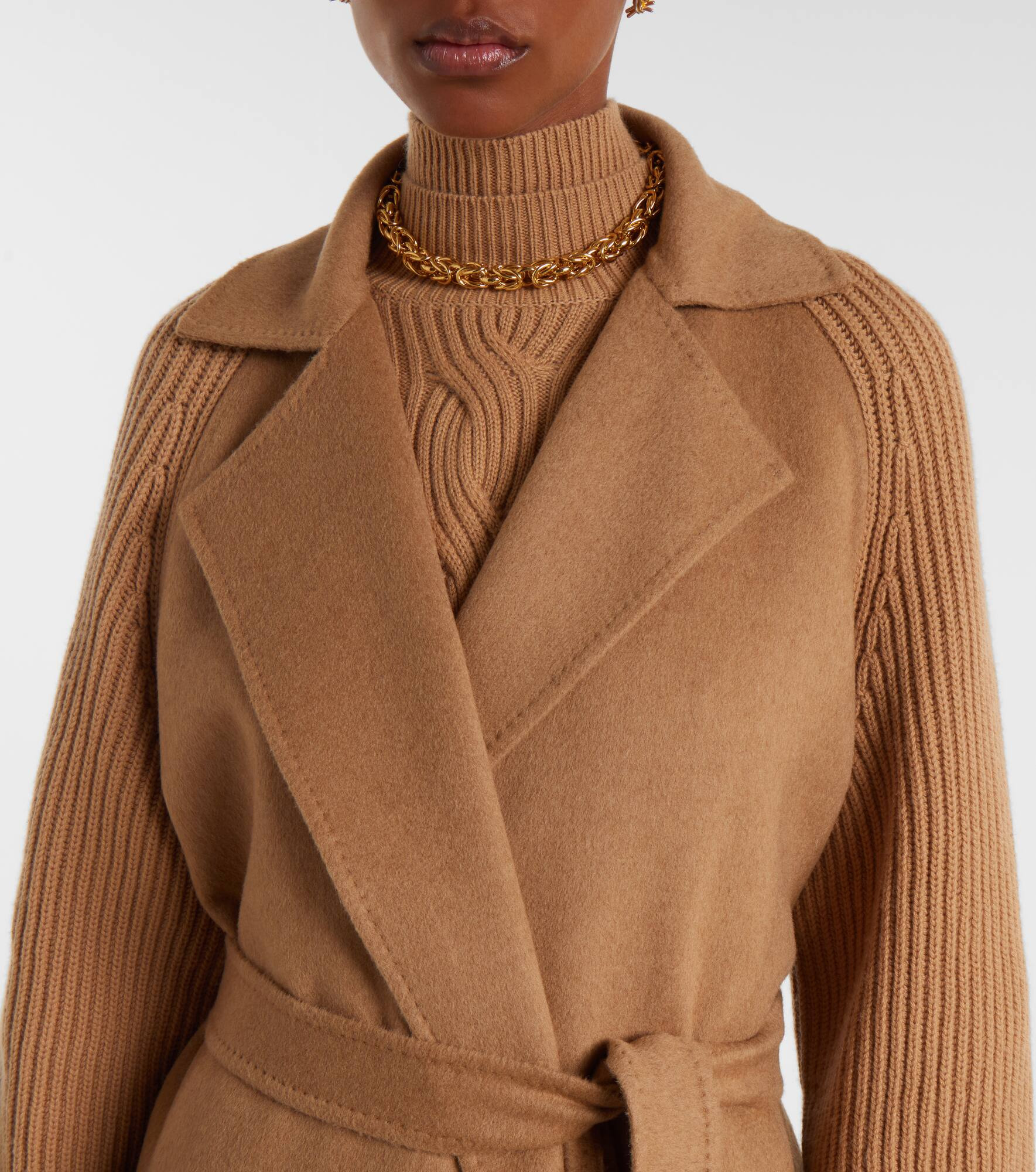 Berard camel hair, wool, and cashmere wrap coat - 4