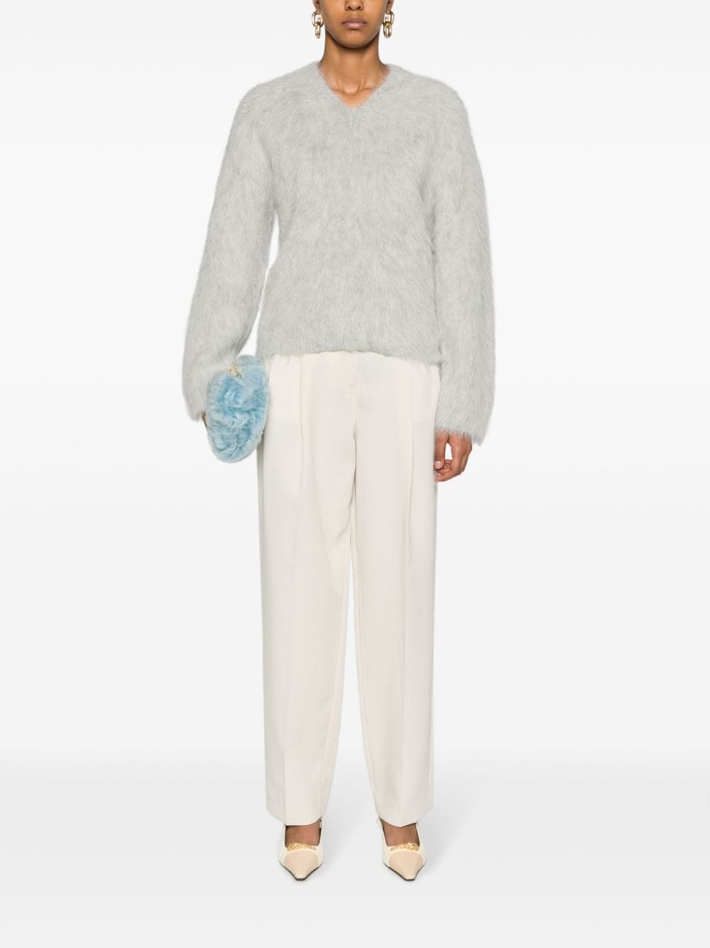 brushed V-neck jumper - 2
