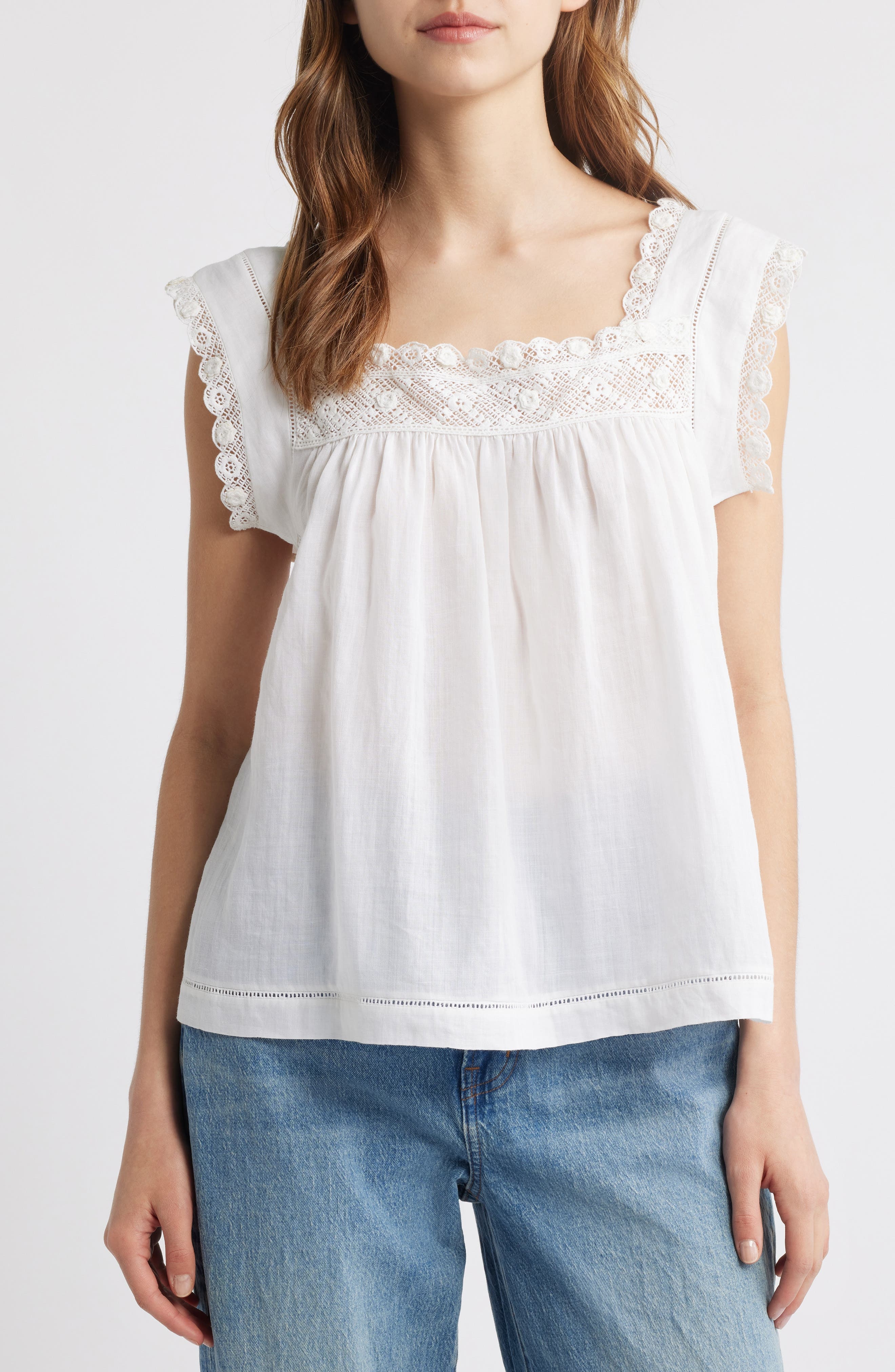 DÔEN Aphra Lace Trim Top in Salt at Nordstrom - 4