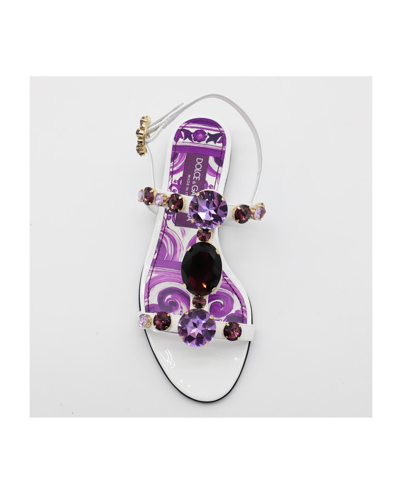 White And Violet Leather Sandals - 4
